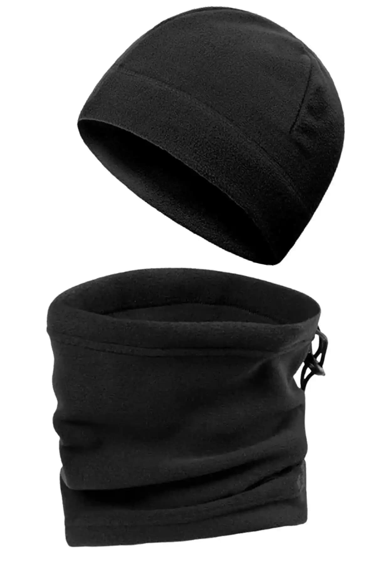 Gürhan Termal Polar Seti Erkek ve Unisex Siyah Bere ve Boyunluk Kombini