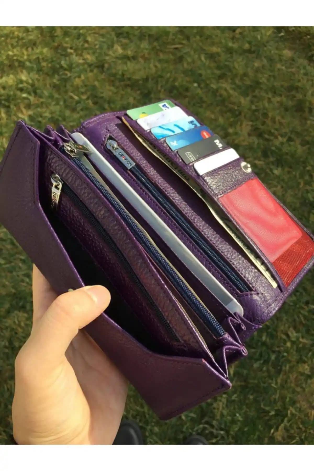 Hakiki Deri Mor Kadın Cüzdanı Klasik ve Şık Tasarım Geniş İç Hacim