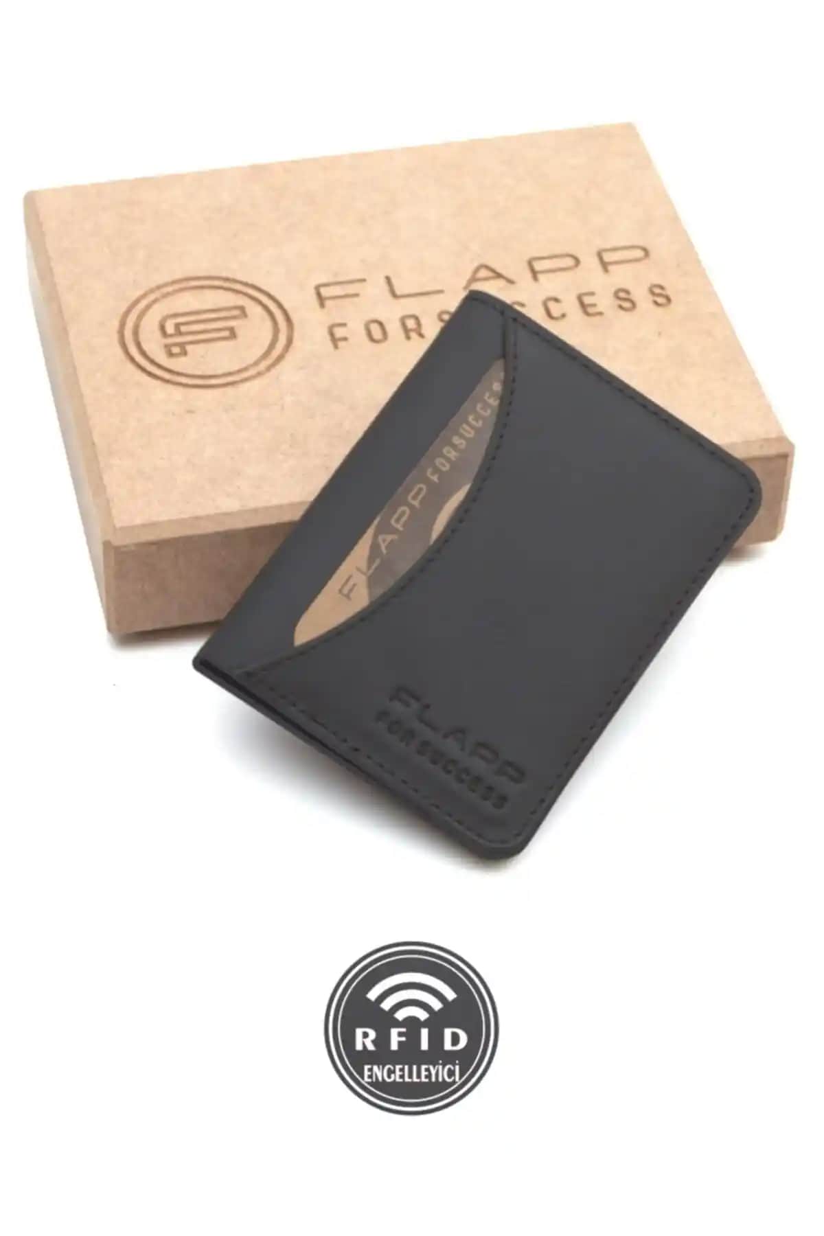 Hakiki Deri RFID Korumalı Siyah Unisex Cüzdan ve Kartlık, Şık ve Güvenli Tasarım