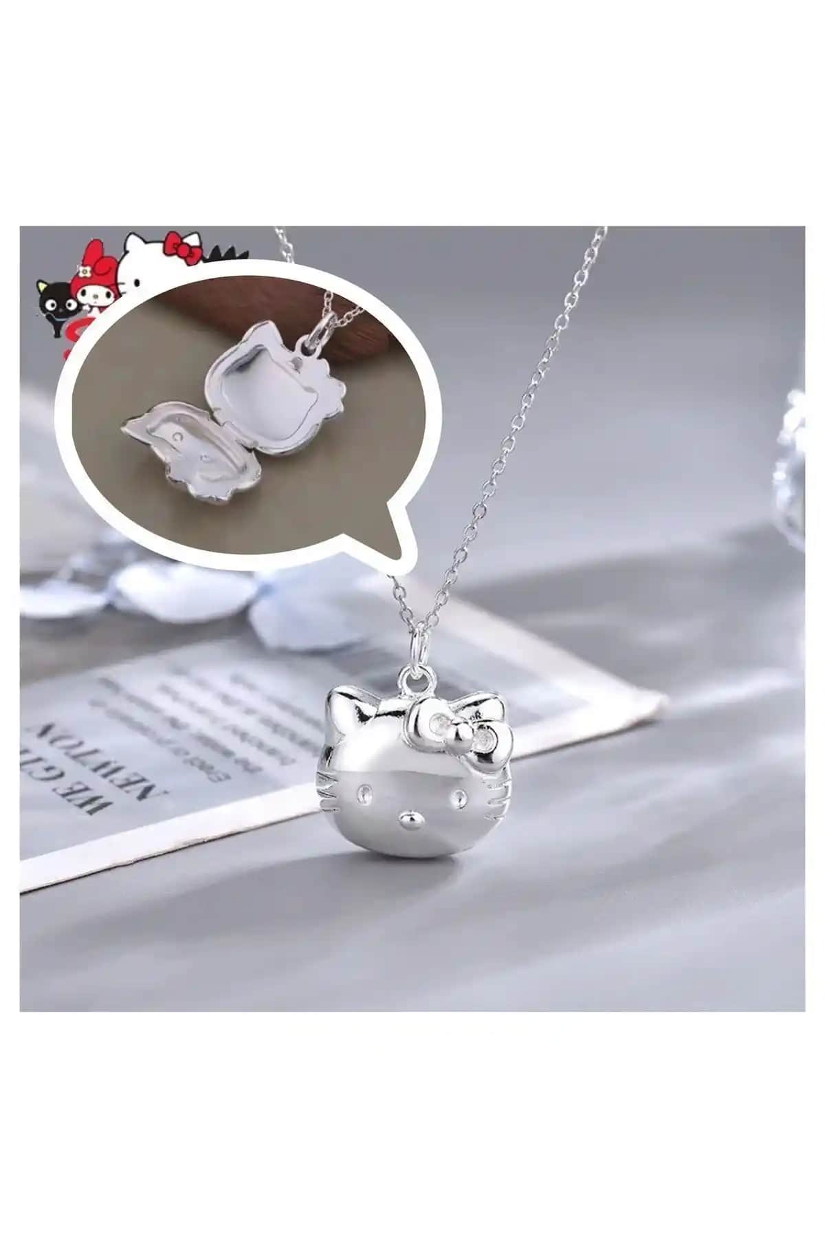 Hello Kitty Açılabilir Kedi Kapaklı Kolye - Şık ve Dayanıklı Genç ve Çocuk Takısı