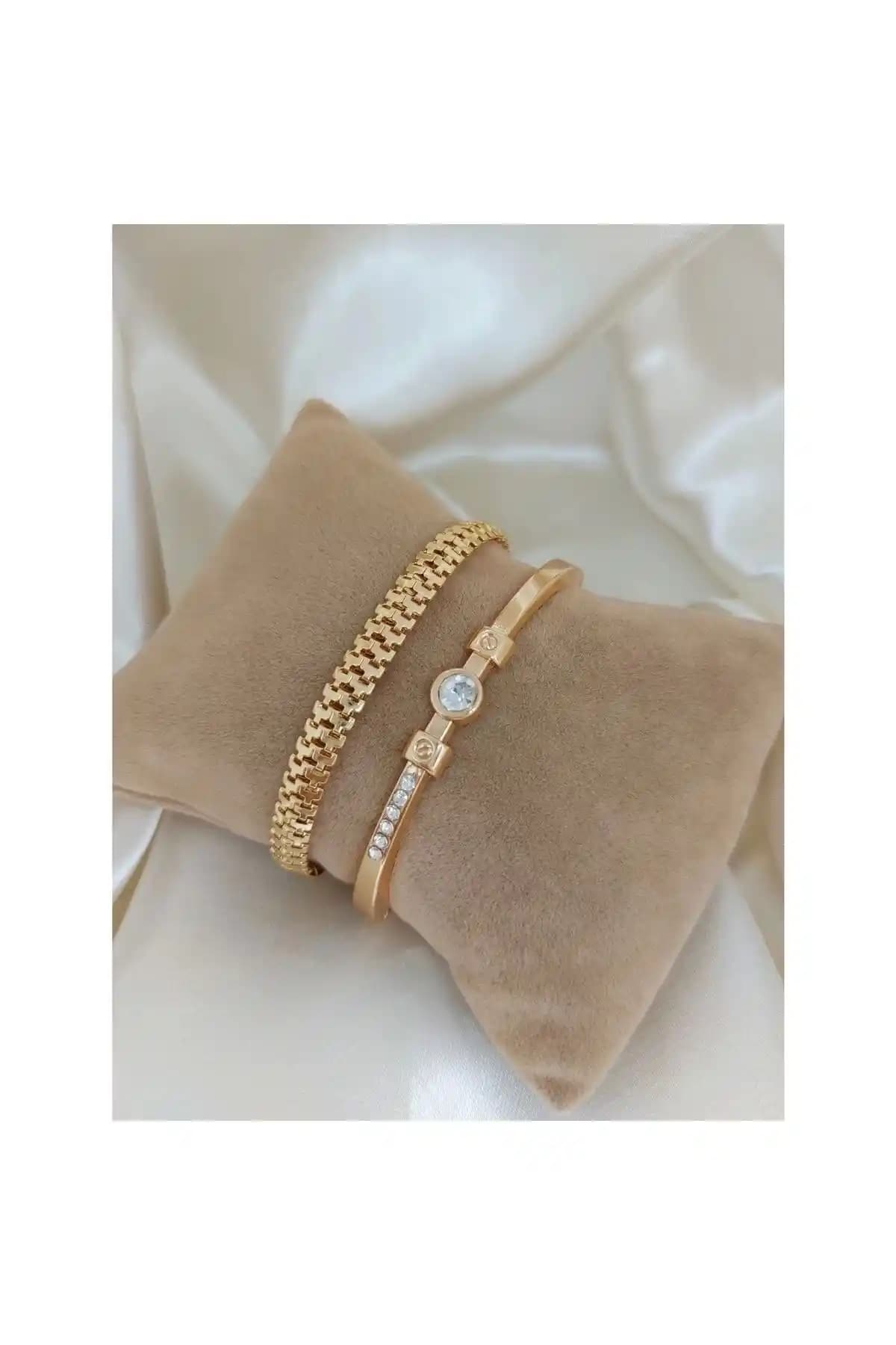Kadın Altın Kaplama Zircon Taşlı Bileklik - Şık ve Dayanıklı Takı Seçeneği