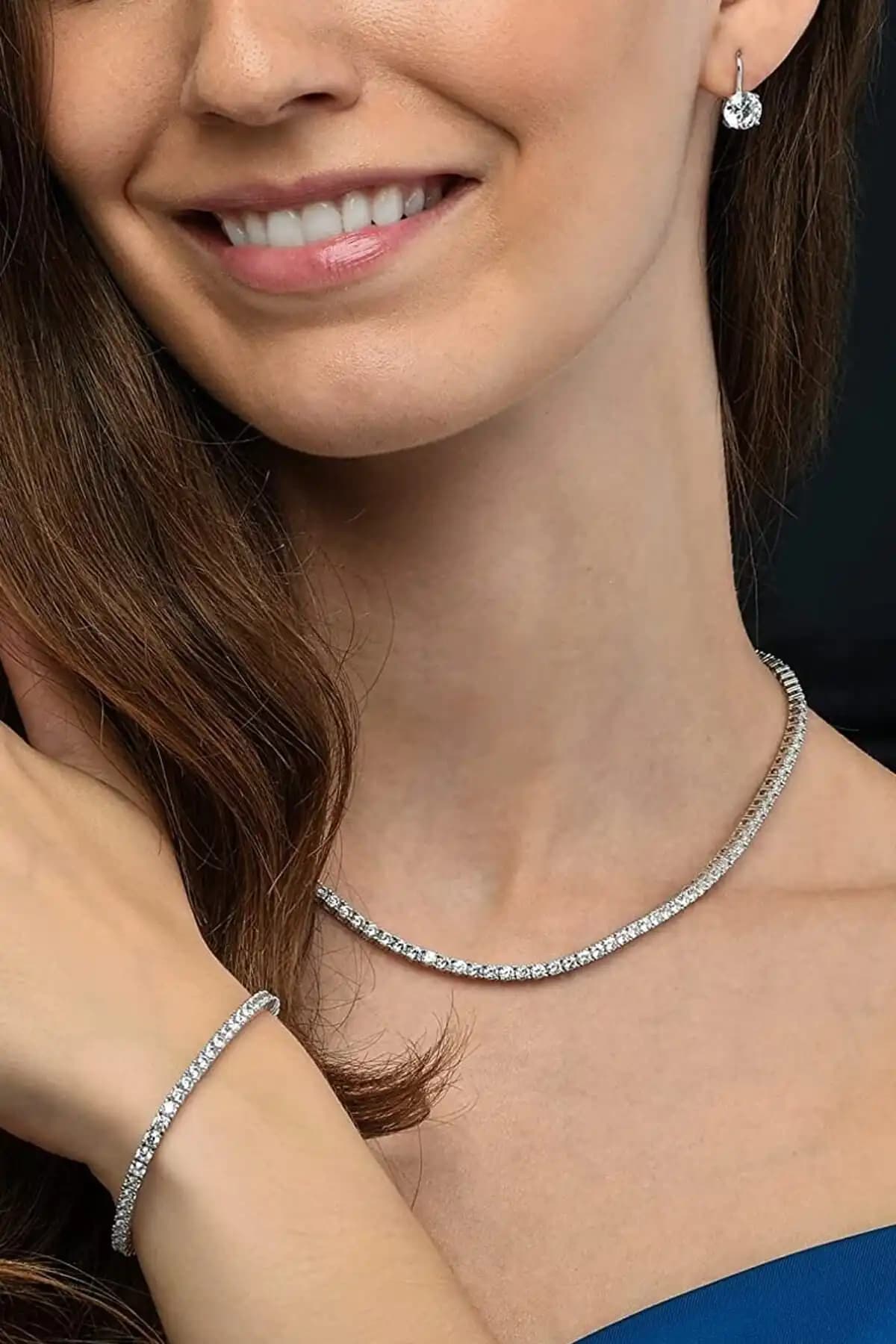 Kadınlar İçin Rhinestone Zirkon Taşlı Su Yolu Kolye ve Bileklik Seti