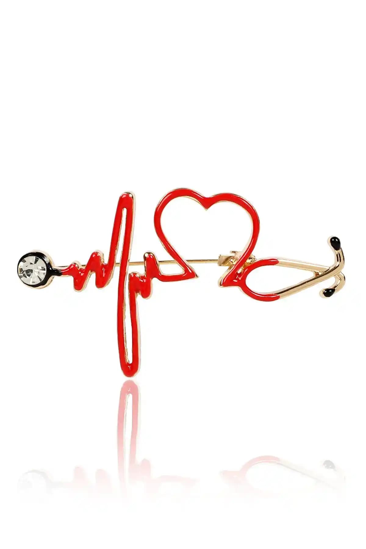 Kırmızı Steteskop Doktor Broşu Sağlık Çalışanları ve Sağlık Severler İçin Şık Aksesuar