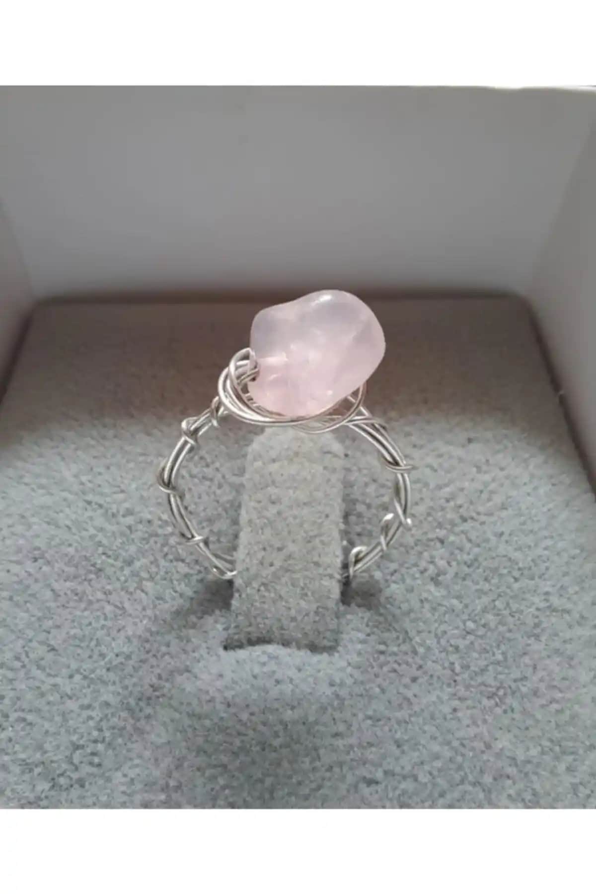 Mıçı Takı El Yapımı Pembe Kuvars Doğal Taş Yüzük Estetik ve Özgün Tasarım