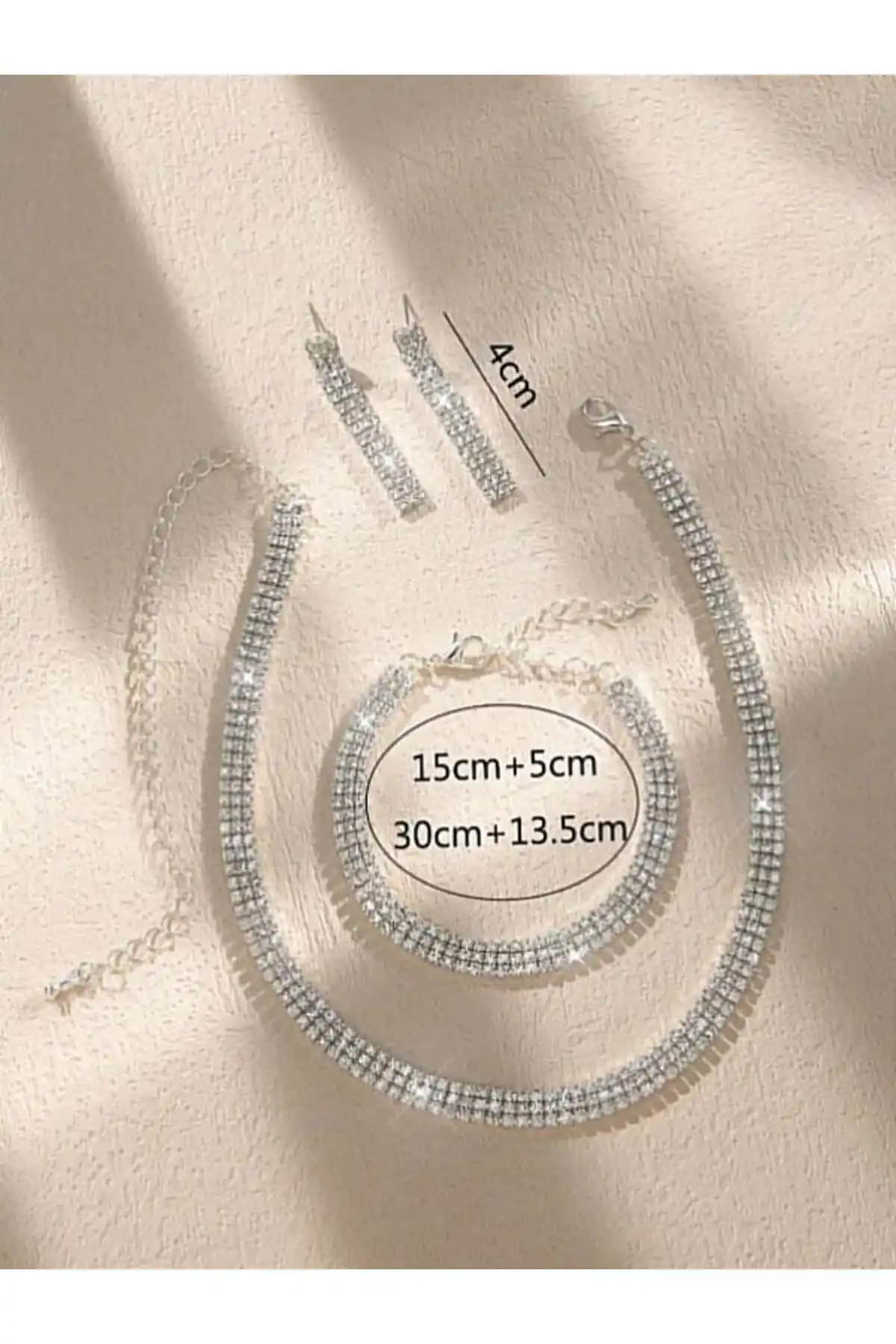 Muptejewelry Zirkon 3 Sıra Abiye Gelinlik Seti Şıklık ve Işıltıyı Bir Arada Sunar