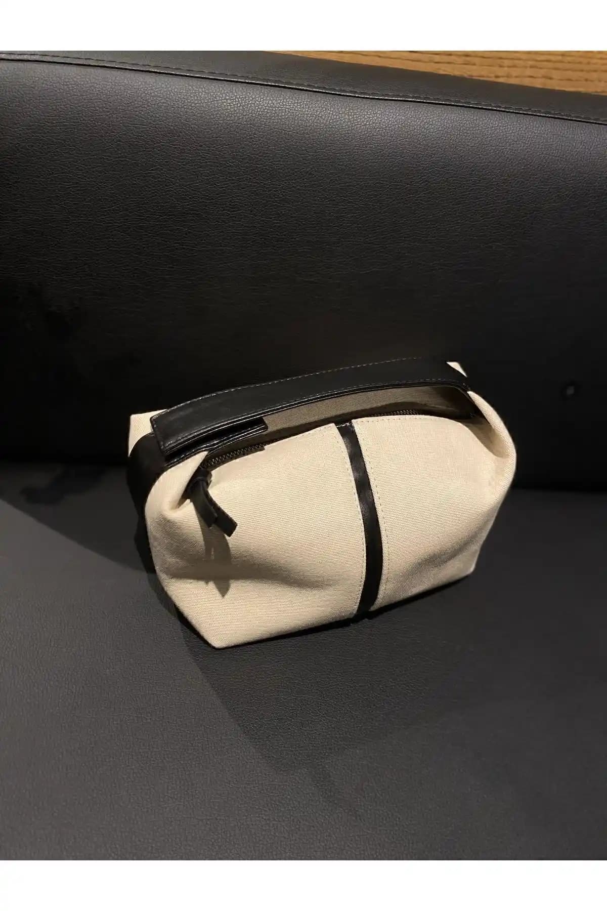 NİSSEA Kadın Krem Siyah Archi Kanvas Çanta Şık ve Dayanıklı Günlük Kullanım İçin