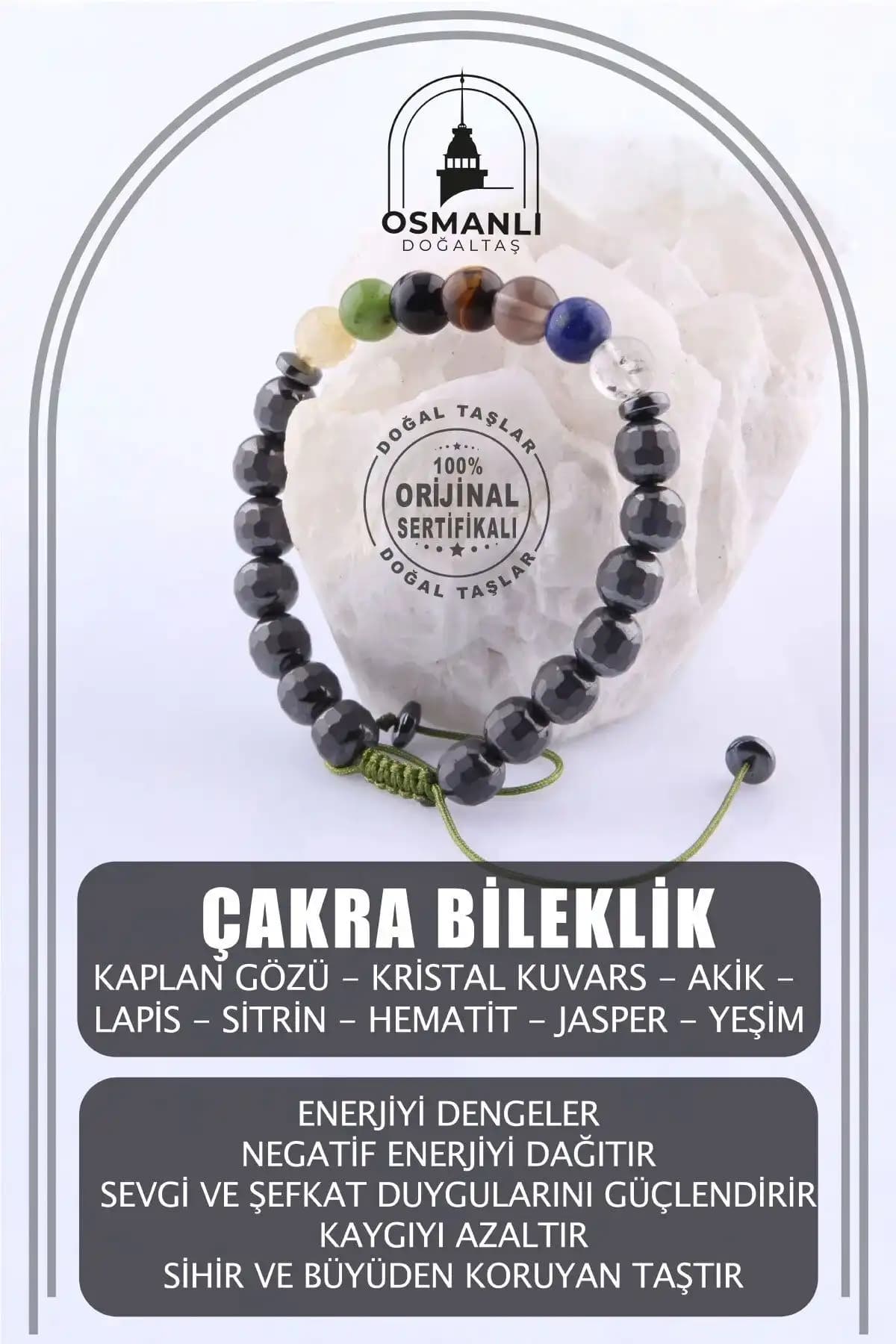 Osmanlı Doğal Taş Sertifikalı Çakra Makrome Bileklikleri 8 mm ile Enerji Dengeleyici Takı