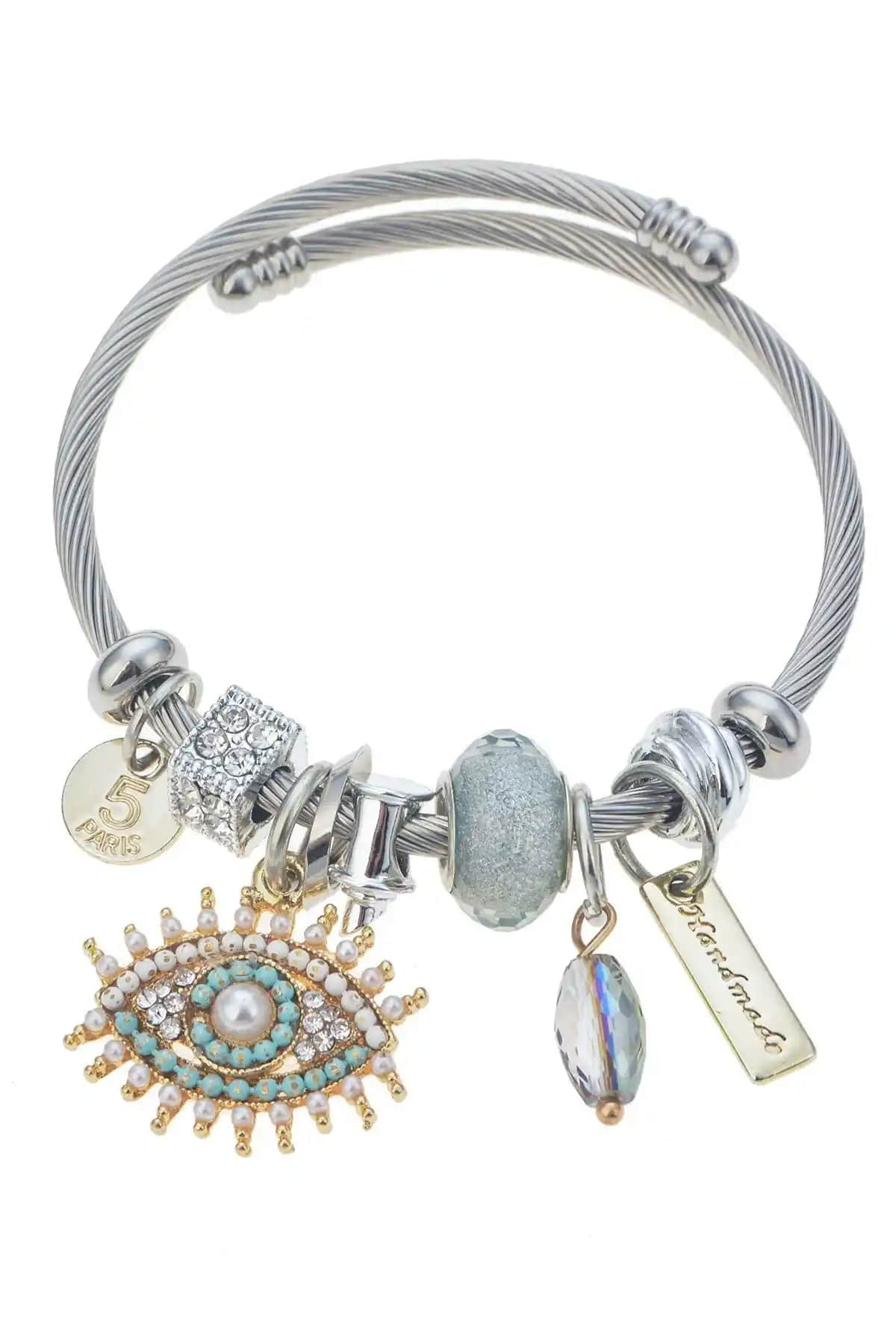 Pelin Aksesuar Göz Figürlü Silver Bileklik: Şıklık ve Dayanıklılığı Bir Arada Sunar