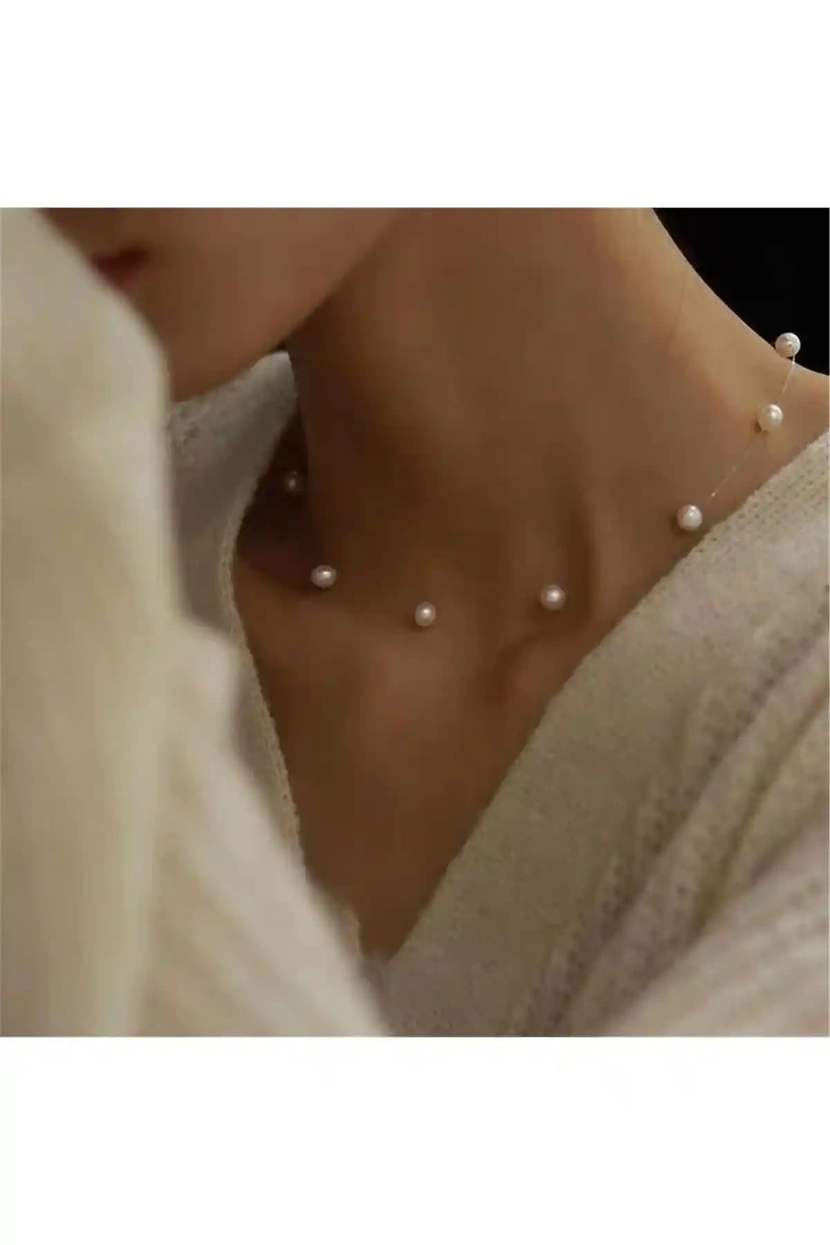 Pelin Aksesuar İncili Şeffaf Misinalı Hayalet Kolye - Zarif ve Dayanıklı Tasarım