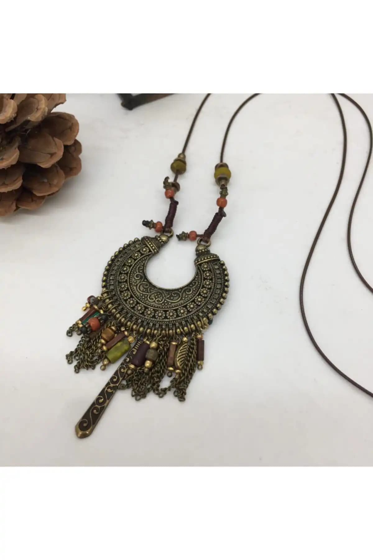 Porsuk El Yapımı Etnik Bohem Uzun Kolye - Sanat ve Tarzın Buluşması