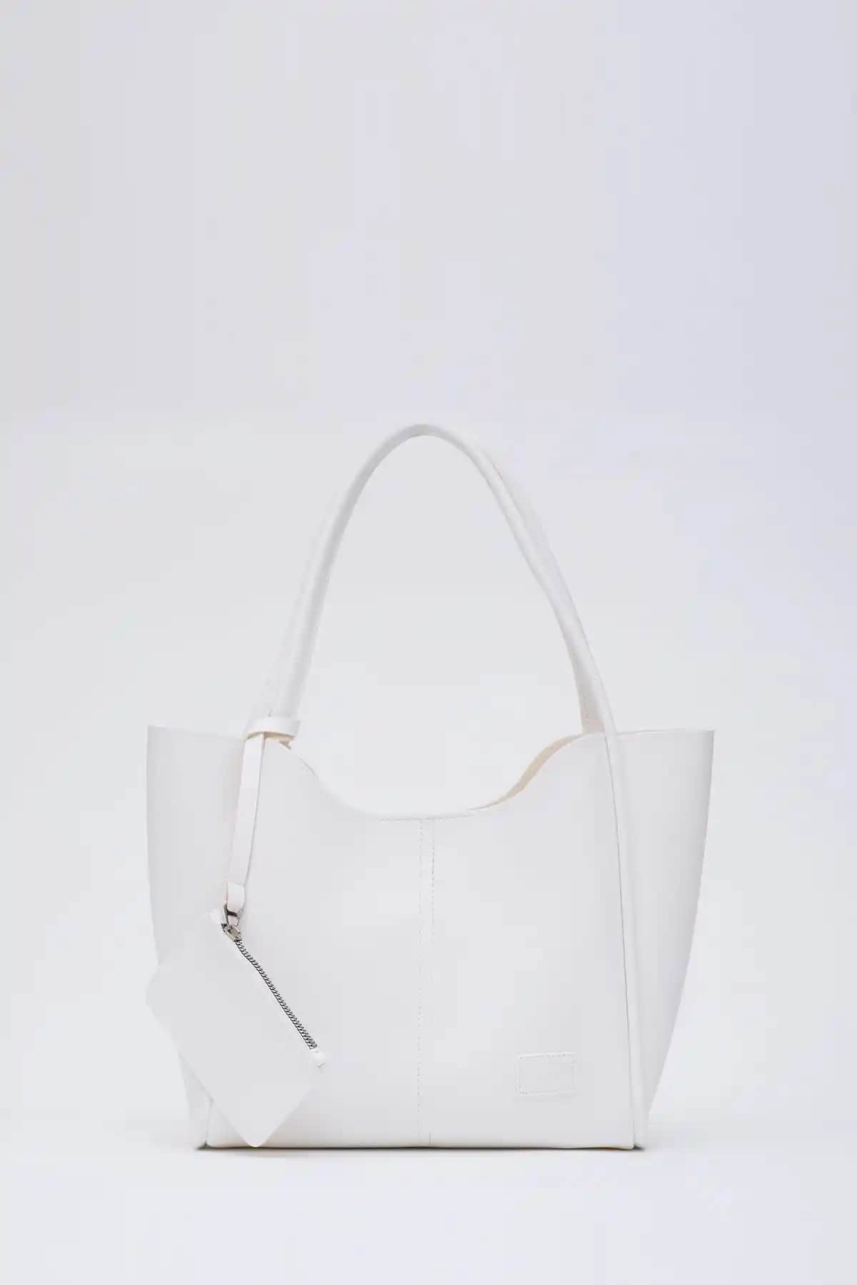 Shaka Beyaz SHK108 Çıtçıtlı Suni Deri Kadın El ve Omuz Çantası Günlük Kullanım İçin