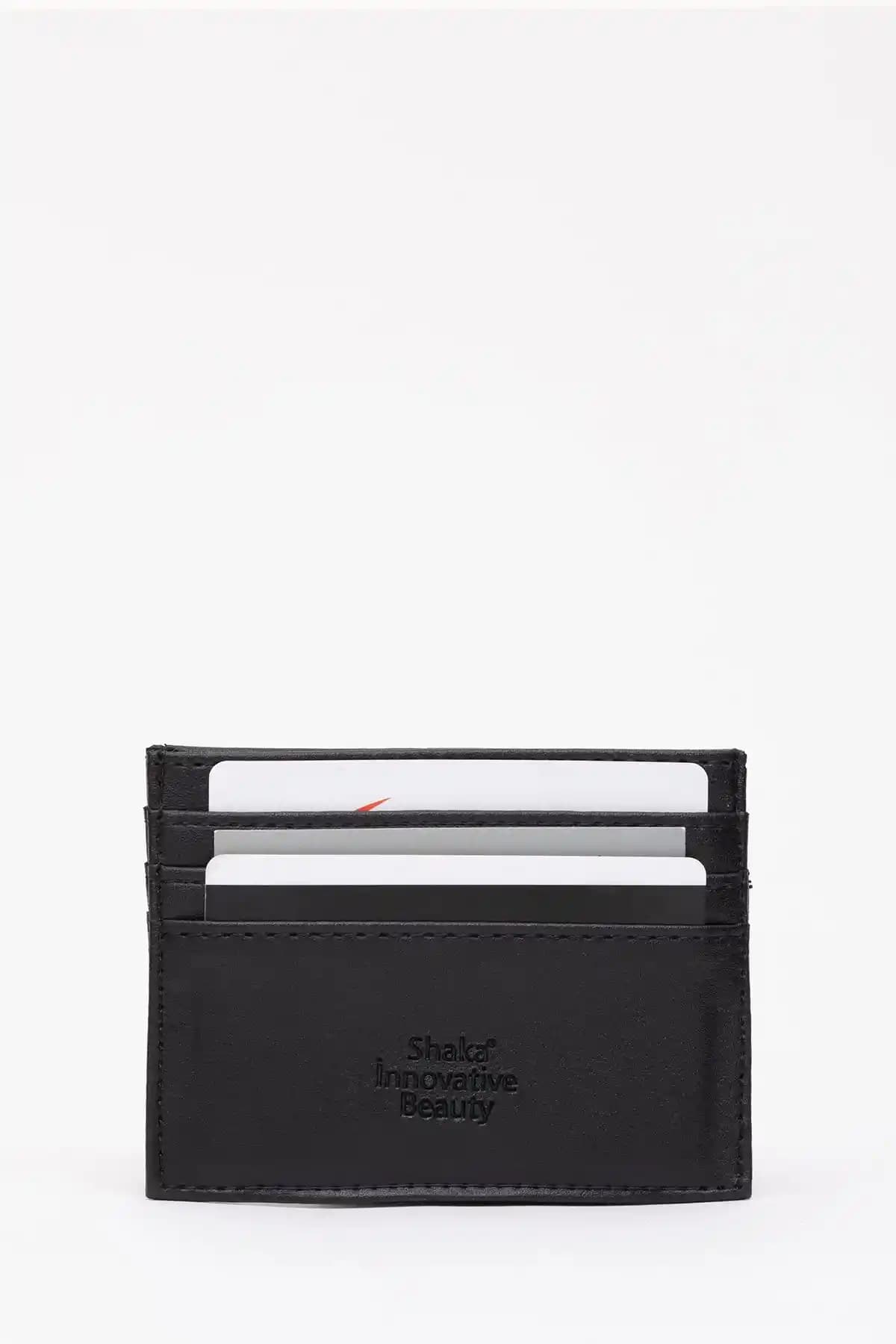 Shaka Siyah SHK68 Unisex Suni Deri İnce Cüzdan Kredi Kartı ve Para Bölmeli Tasarım