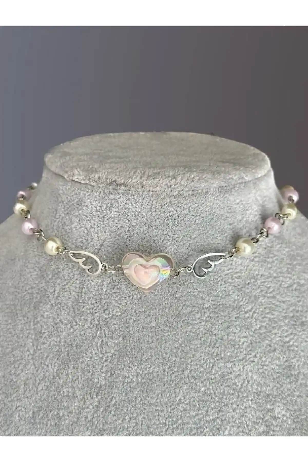 Sleyshop Kelebek Melek Kanatlı Pembe Boncuk İnci Kolye Günlük ve Şık Kullanım İçin