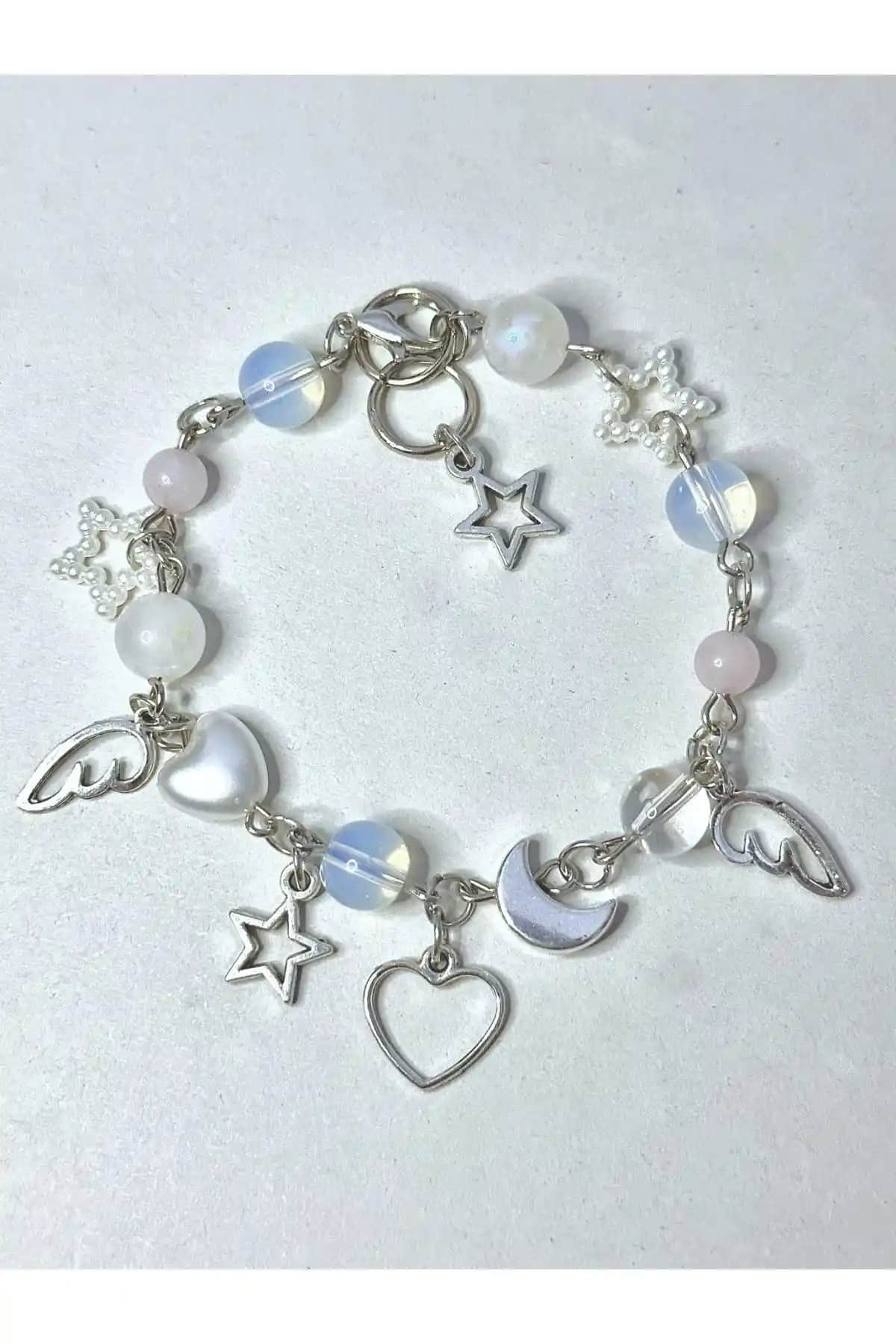 Sleyshop Pembe Kuvars Aytaşı Opal Doğal Taş Bileklik Zarif ve Enerjik Tasarım