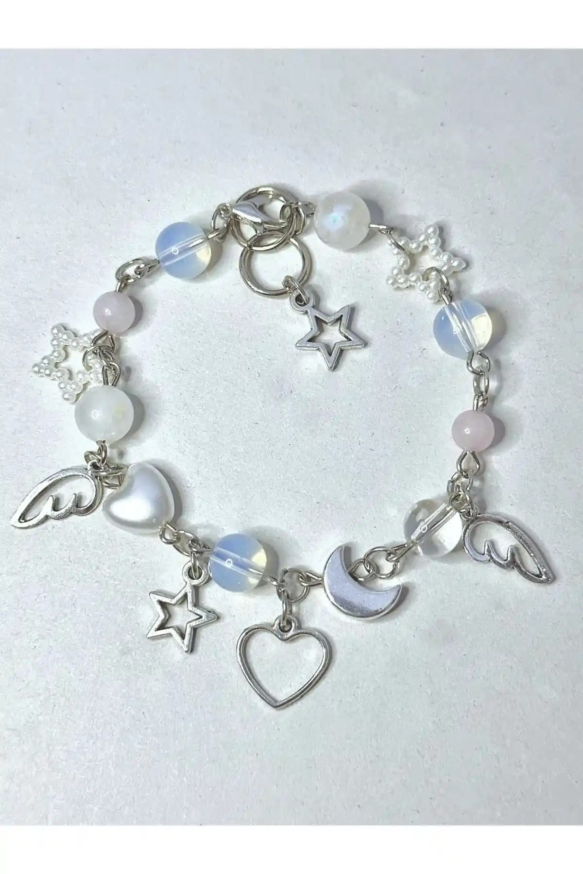 Sleyshop Pembe Kuvars Aytaşı Opal Doğal Taş Bileklik Zarif ve Enerjik Tasarım