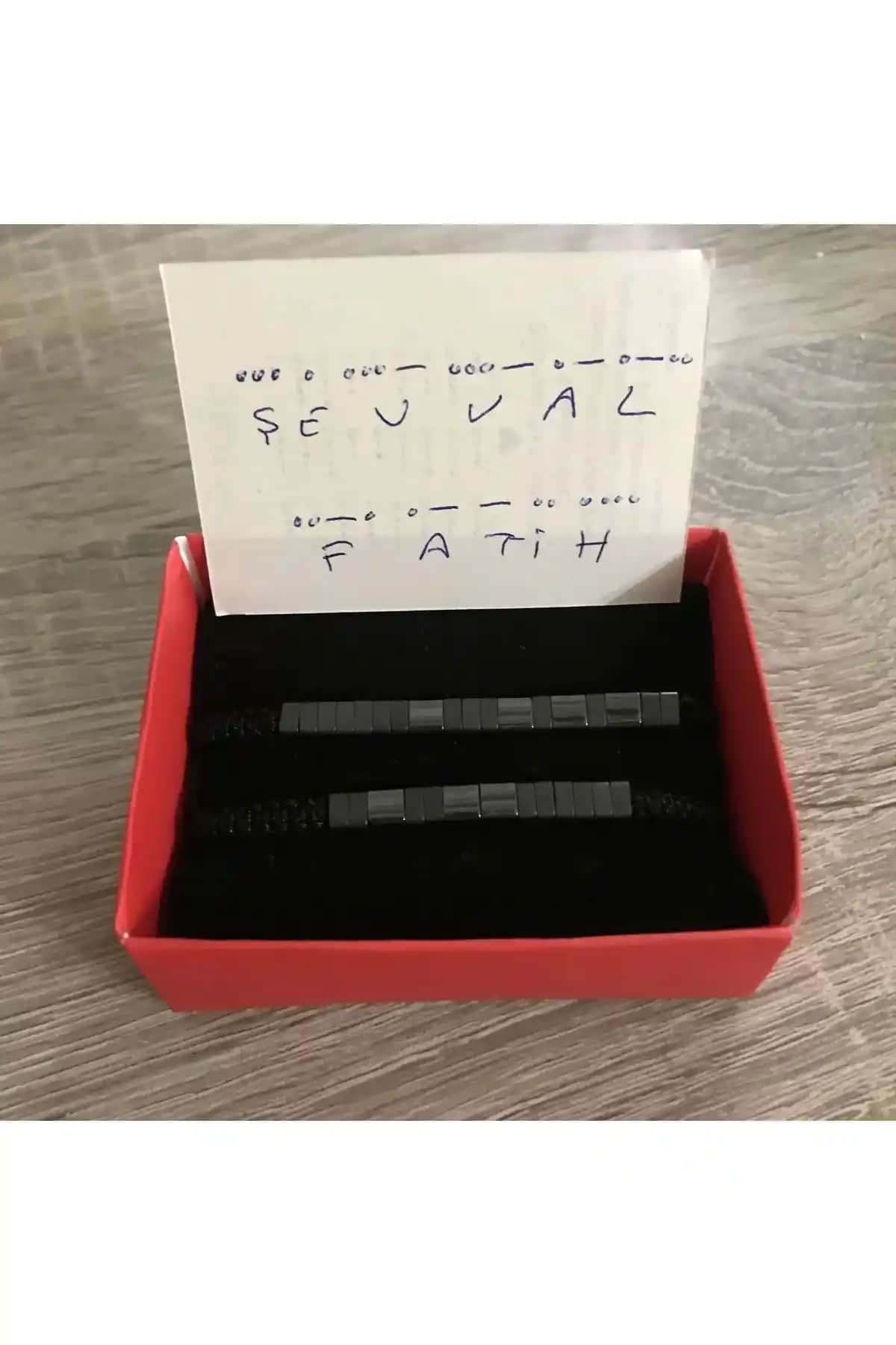 Tralles Takı Hematit Doğal Taşlı Mors Alfabesi Kişisel Bileklik Tasarımı