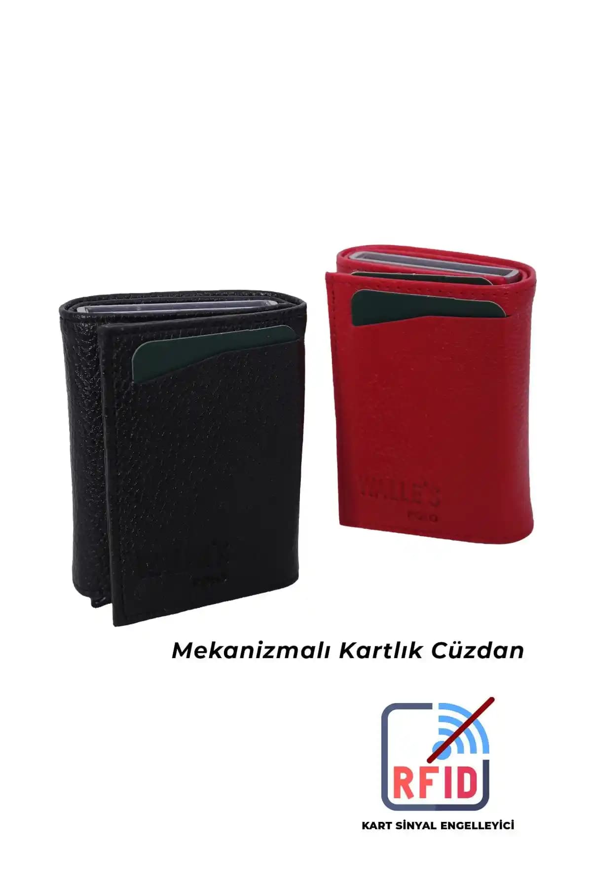 Walle's Polo 2'li Siyah-Kırmızı Deri Cüzdan Seti Erkek ve Kadın İçin Şık ve Dayanıklı Tasarım