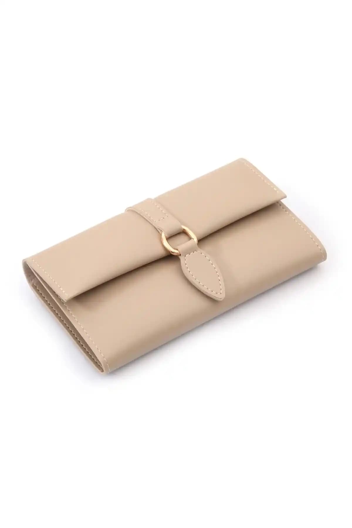 Womancraft Bayan Cüzdan Yuşak Derili Tokalı Bej Kadın Aksesuarı Günlük ve Şık Tasarım