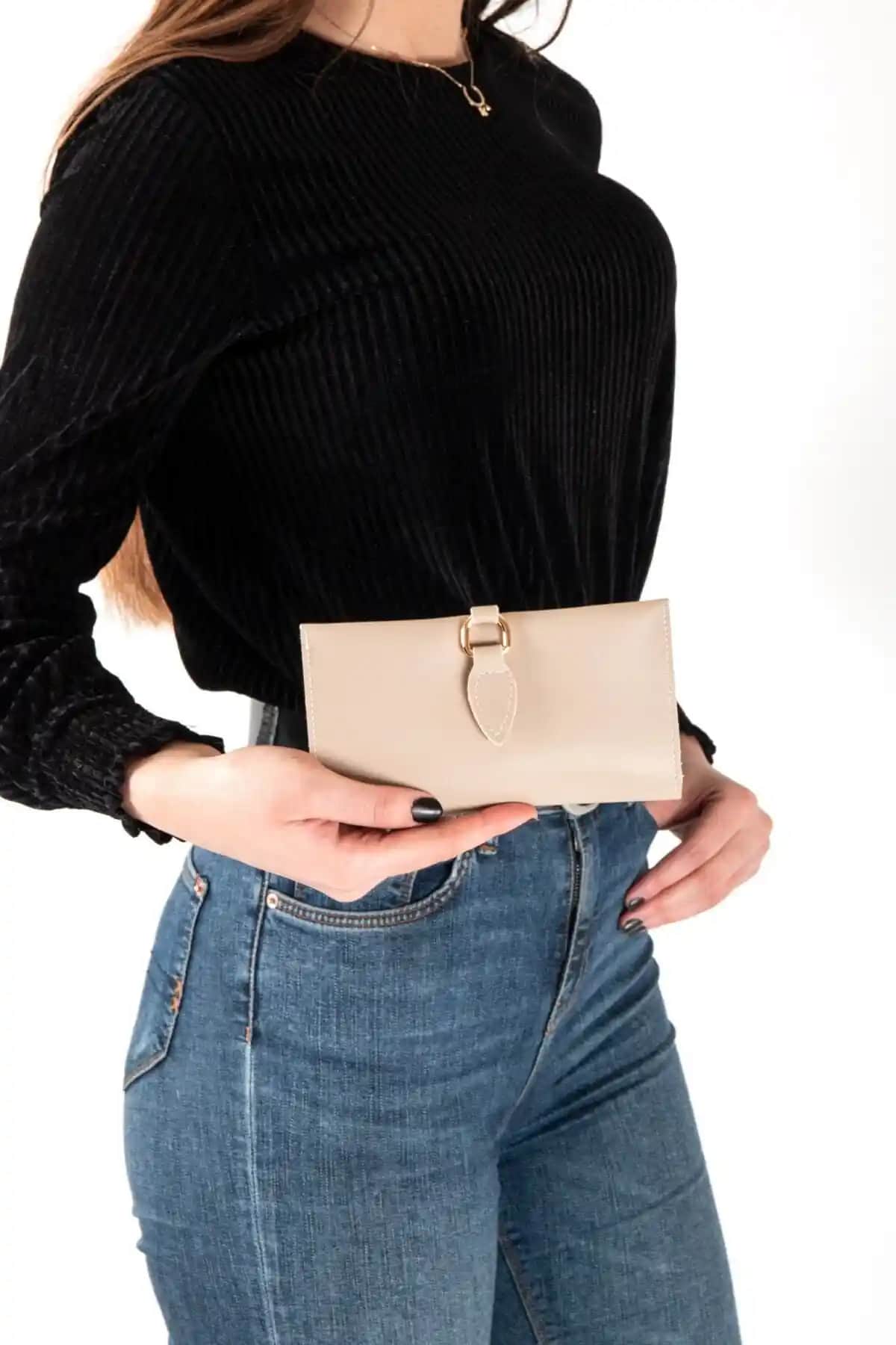 Womancraft Bej Organik Derili Çok Bölmeli Kadın Cüzdanı Günlük Kullanım İçin Uygun