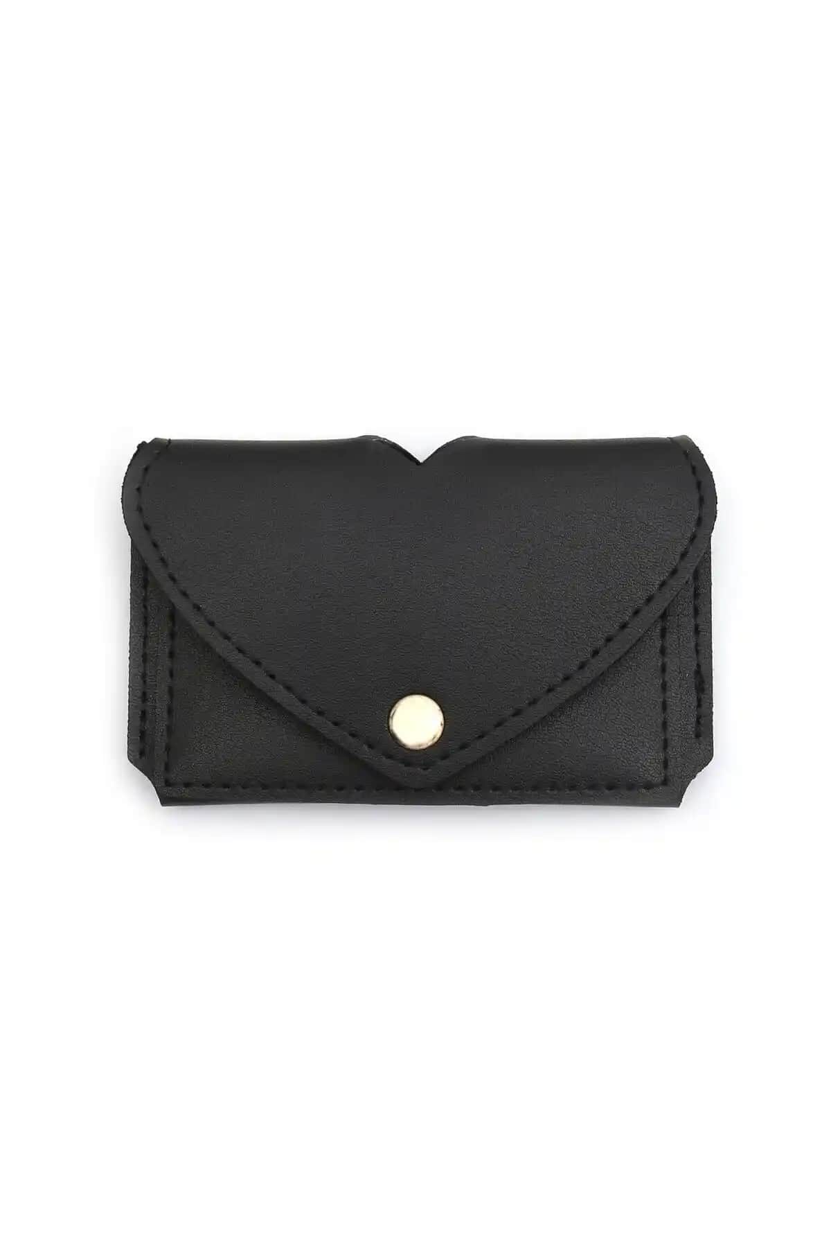 Womancraft Kadın Kartlık Kalp Cüzdan Siyah Şık ve İşlevsel Unisex Aksesuar