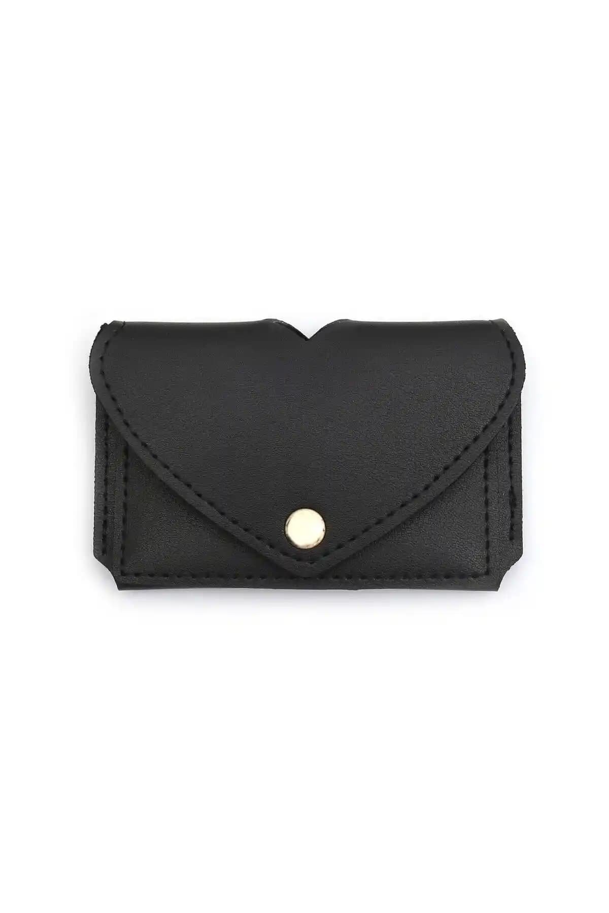 Womancraft Kadın Kartlık Kalp Cüzdan Siyah Şık ve İşlevsel Unisex Aksesuar