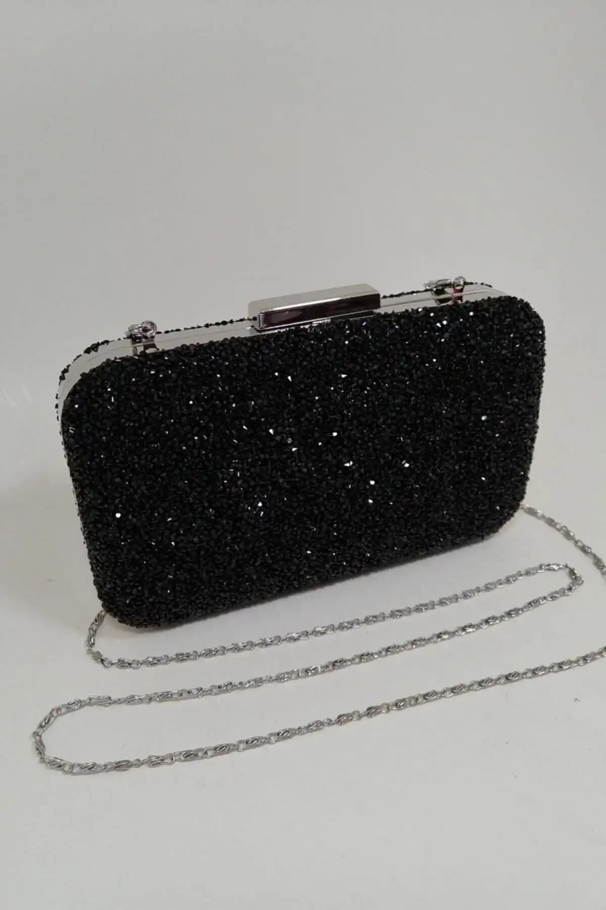 Yakamoz Siyah Kadın Taşlı Abiye Clutch Portföy Çanta - Şık ve Kullanışlı Tasarım
