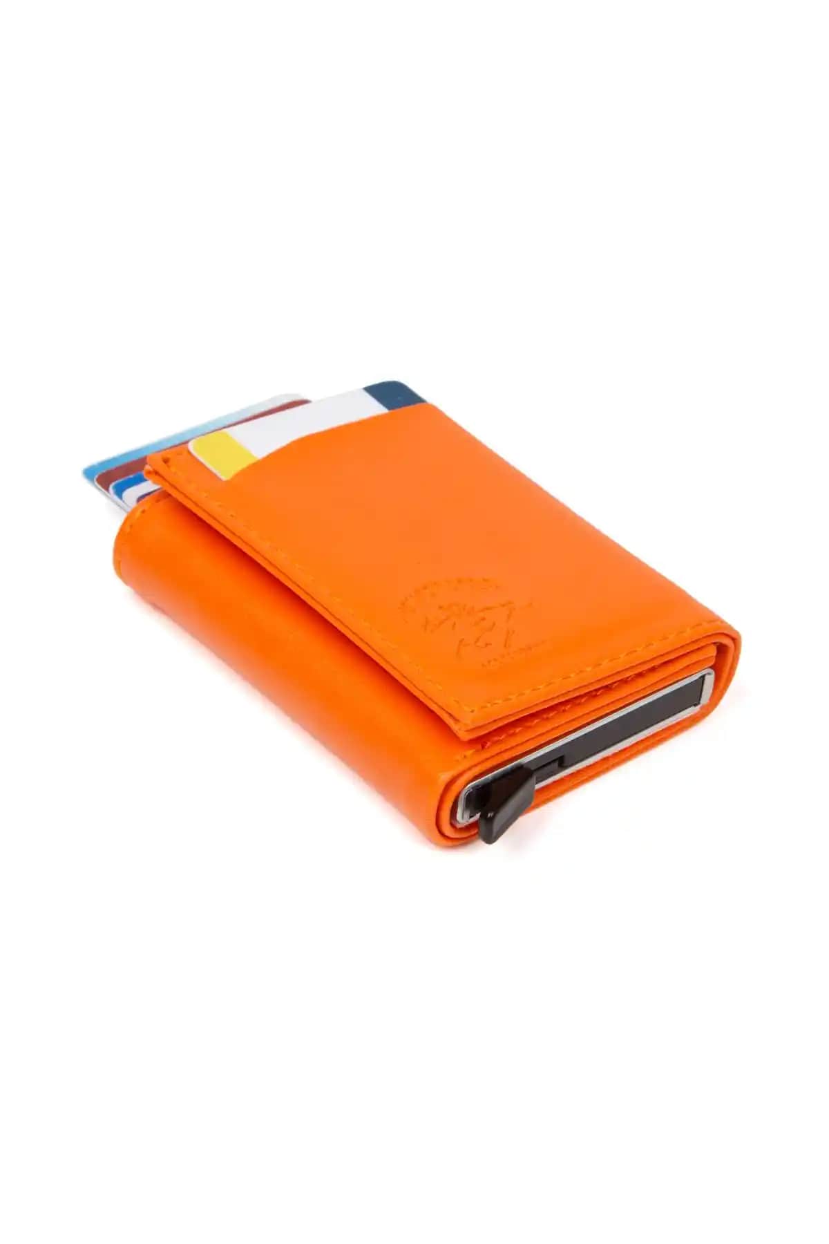 Yeni Nesil Unisex Turuncu Vegan Deri Kartlık Cüzdan Modern ve Fonksiyonel Tasarım