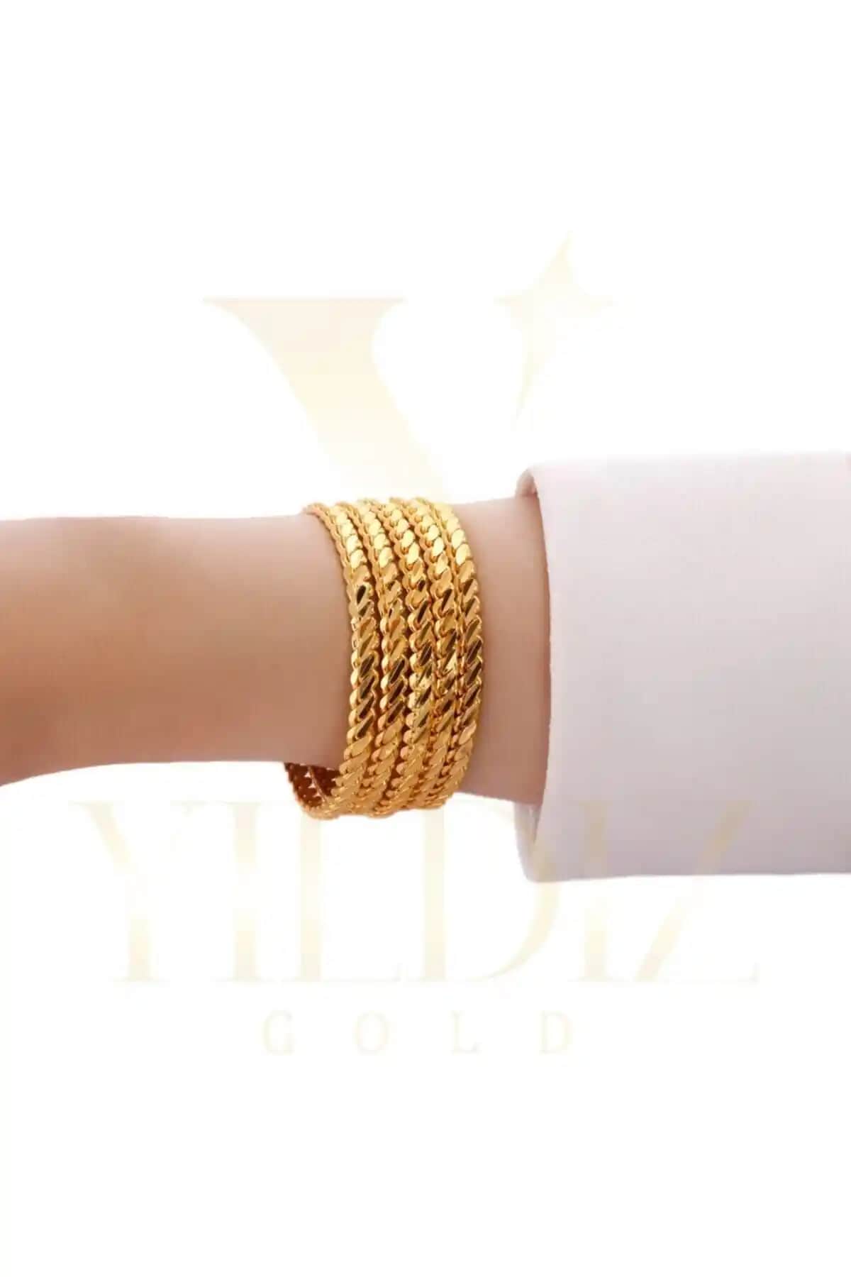 Yılz Gold İmitasyon 22 Ayar Altın Kaplama 5'li Adana Burma Bilezik Seti