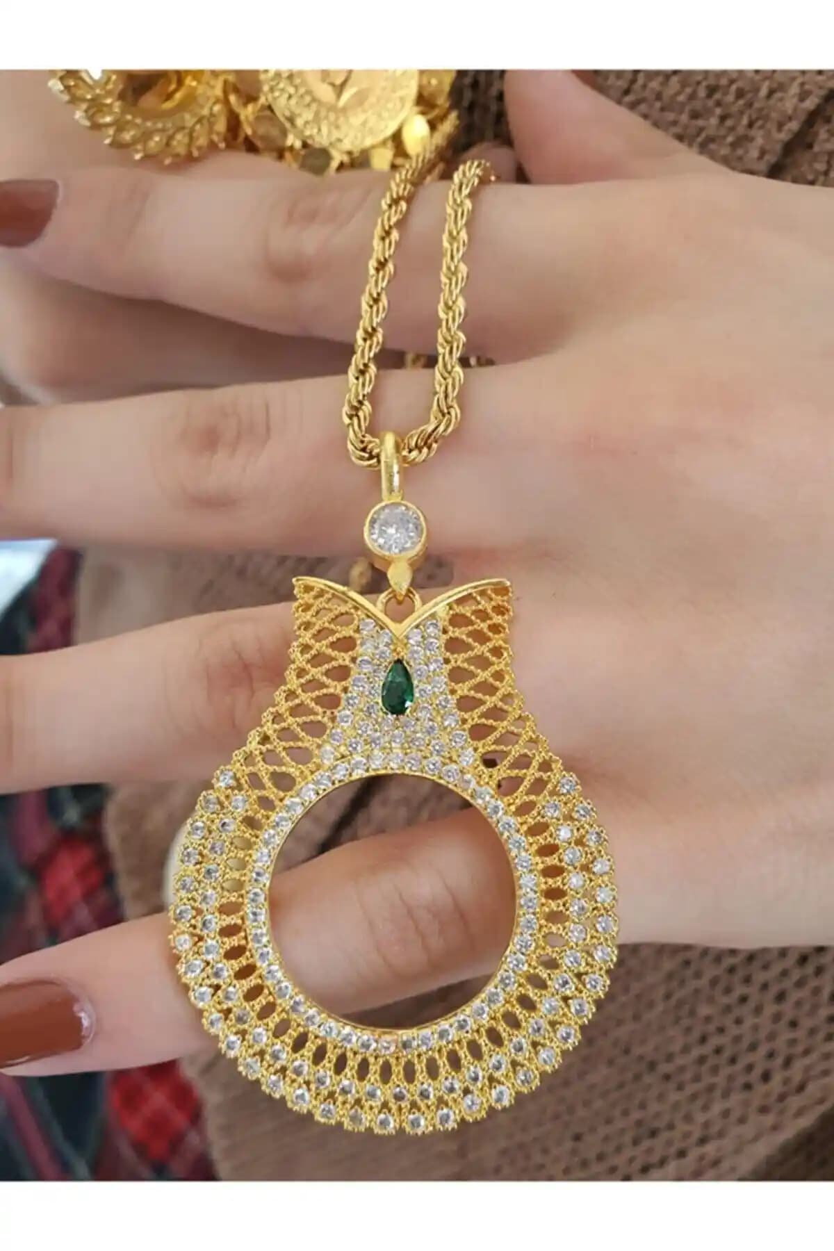 Yılz Gold İmitasyon 22 Ayar Altın Kaplama Zirkon Taşlı Yarım Altın Uyumlu Kolye