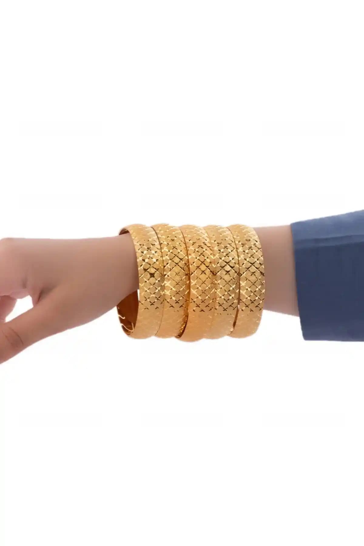 Yüksek Kaliteli 22 Ayar Altın Kaplama Baklava Desenli Bilezik - Şık ve Dayanıklı Takı Seçeneği