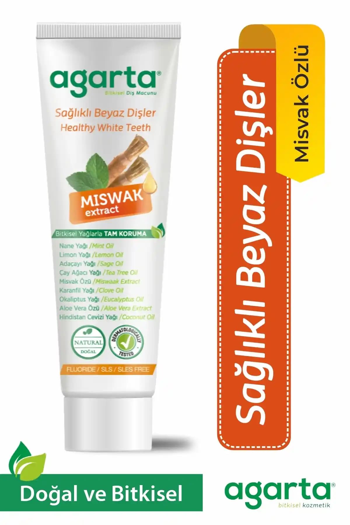 Agarta Doğal Misvak Özlü Florürsüz Beyazlatıcı Diş Macunu Türkiye Menşei