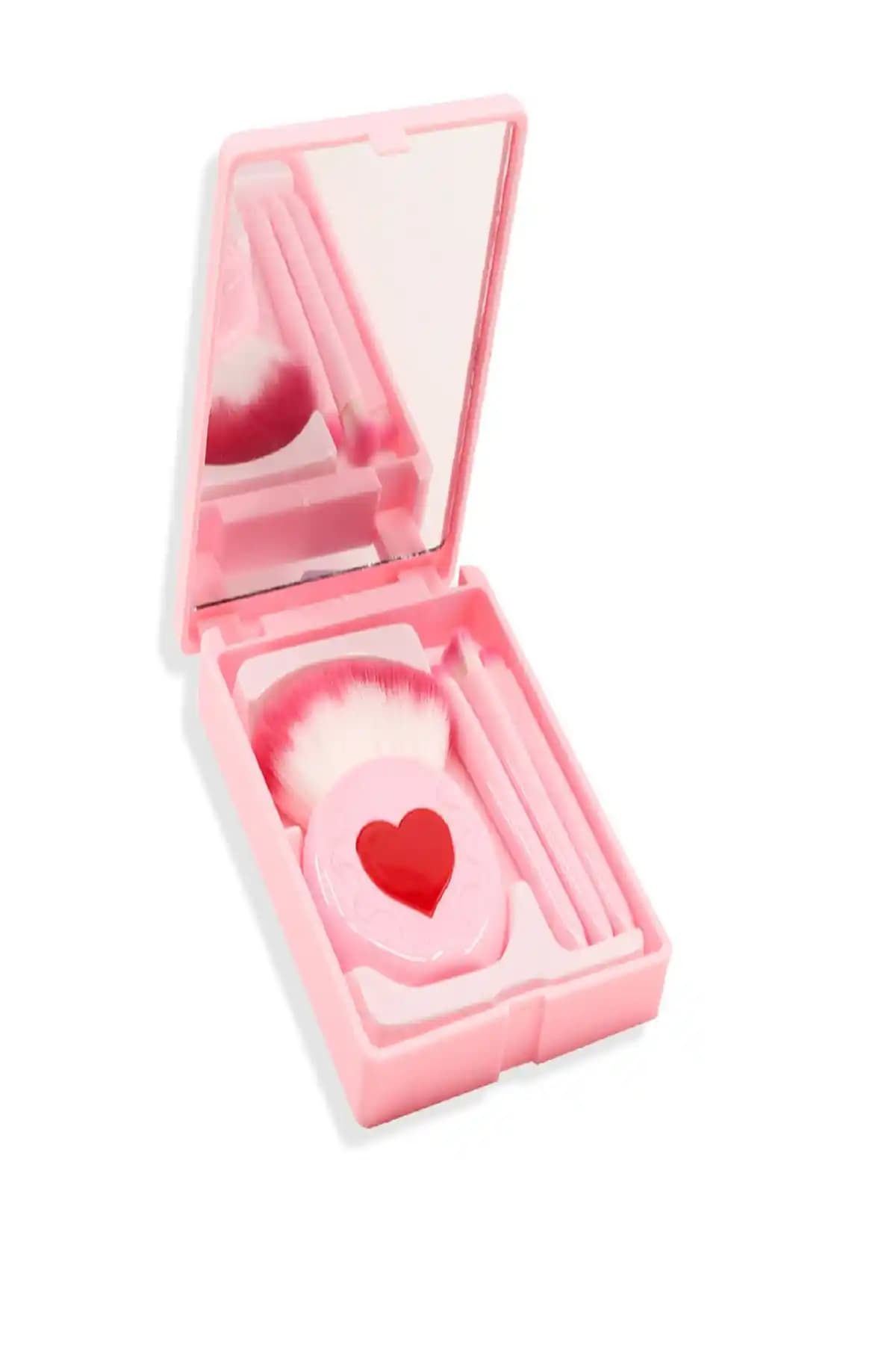 Aks Kozmetik Aynalı Kutulu 4'lü Makyaj Fırça Seti Profesyonel ve Pratik Kullanım İçin