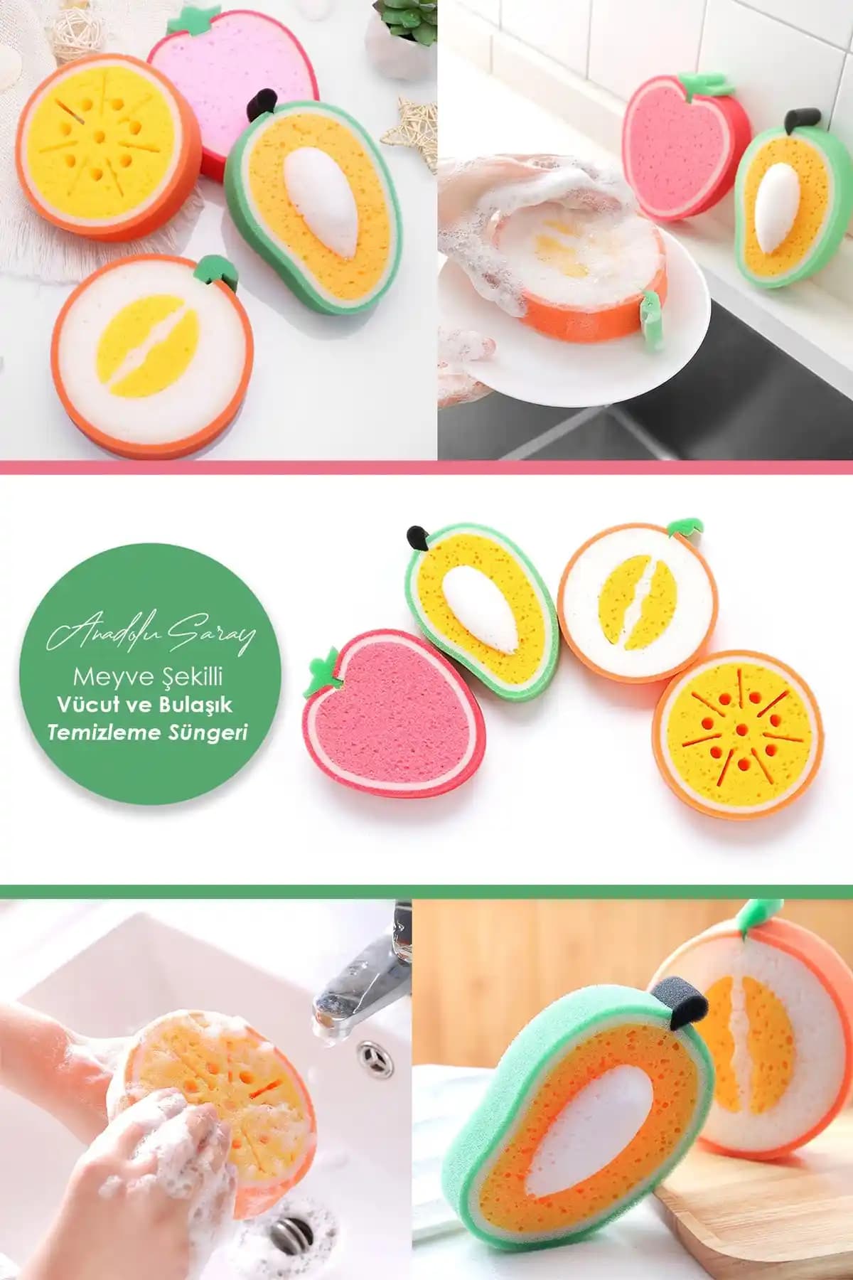 Anadolu Saray Meyve Şekilli Bebek Banyo Süngeri Çocuklar ve Hassas Ciltler İçin Güvenli Temizlik Aracı