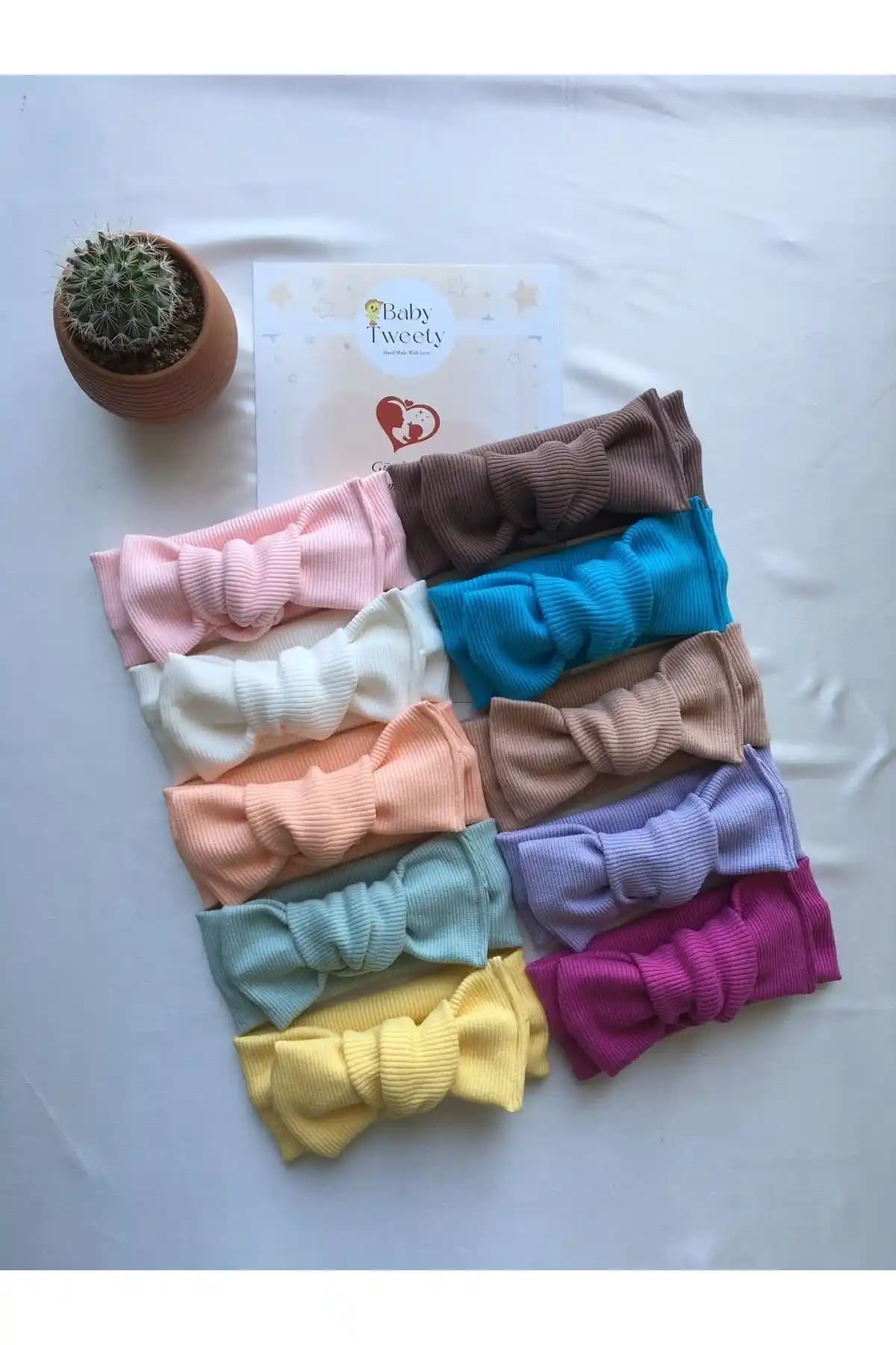 Baby Tweety 10'lu Kız Bebek Bandanası El Yapımı Ribana Şık ve Konforlu Aksesuar