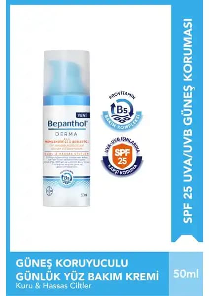 Bayer Derma Nemlendirici ve Besleyici SPF 25 Günlük Yüz Kremi Kuru ve Hassas Ciltler İçin