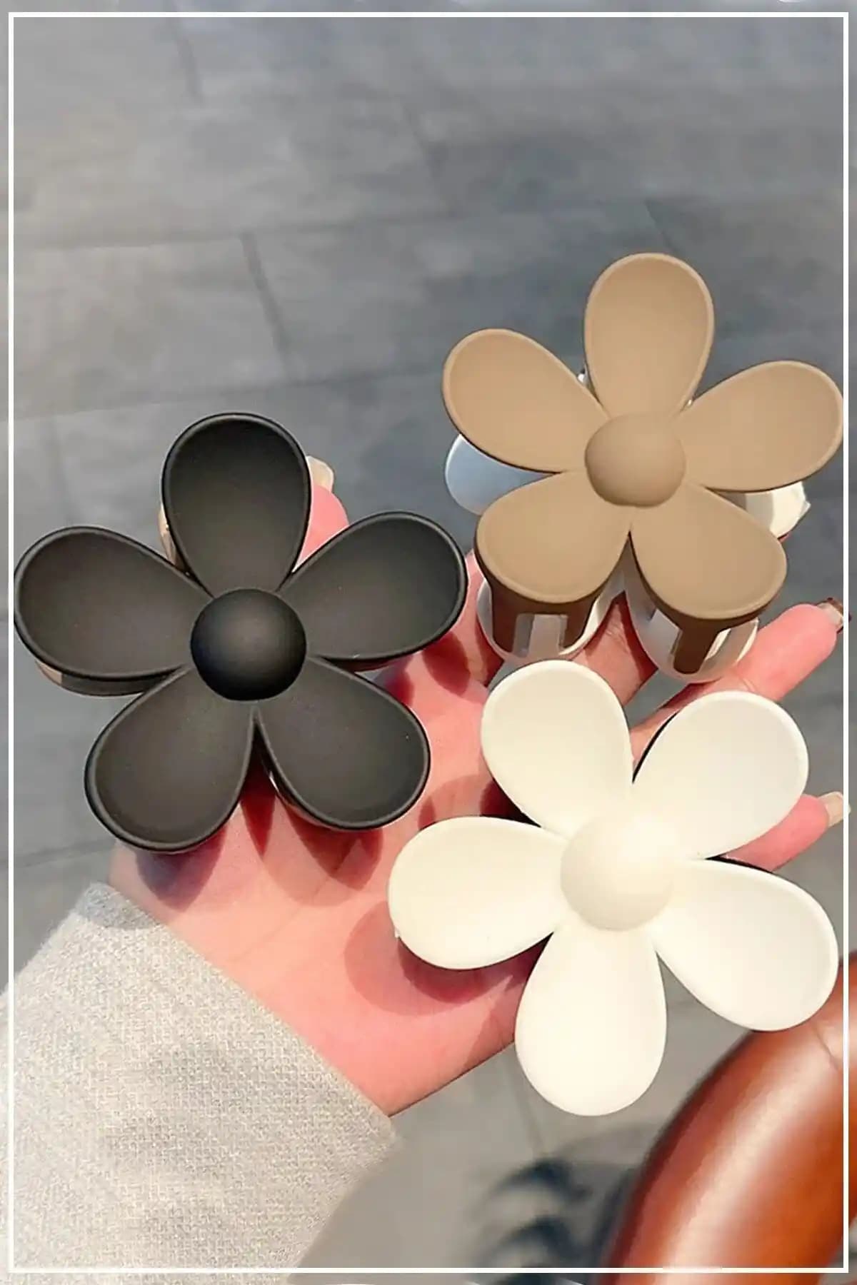 C&E Design Kadın 3'lü Kahve Papatya Mandal Toka Seti Günlük ve Şık Kullanım İçin