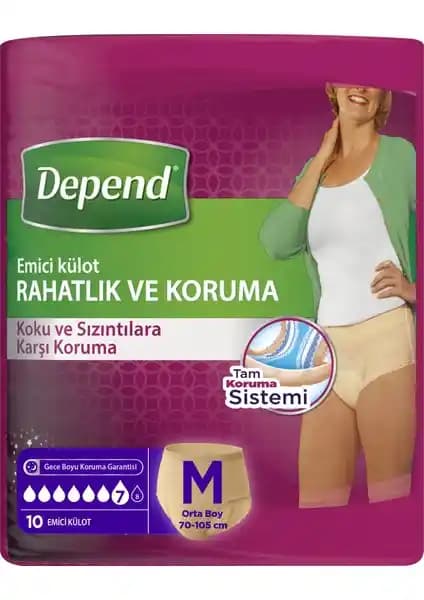 Depend Emici Külot Orta Boy Kadın 10'lu Paket Günlük ve Gece Kullanımı İçin