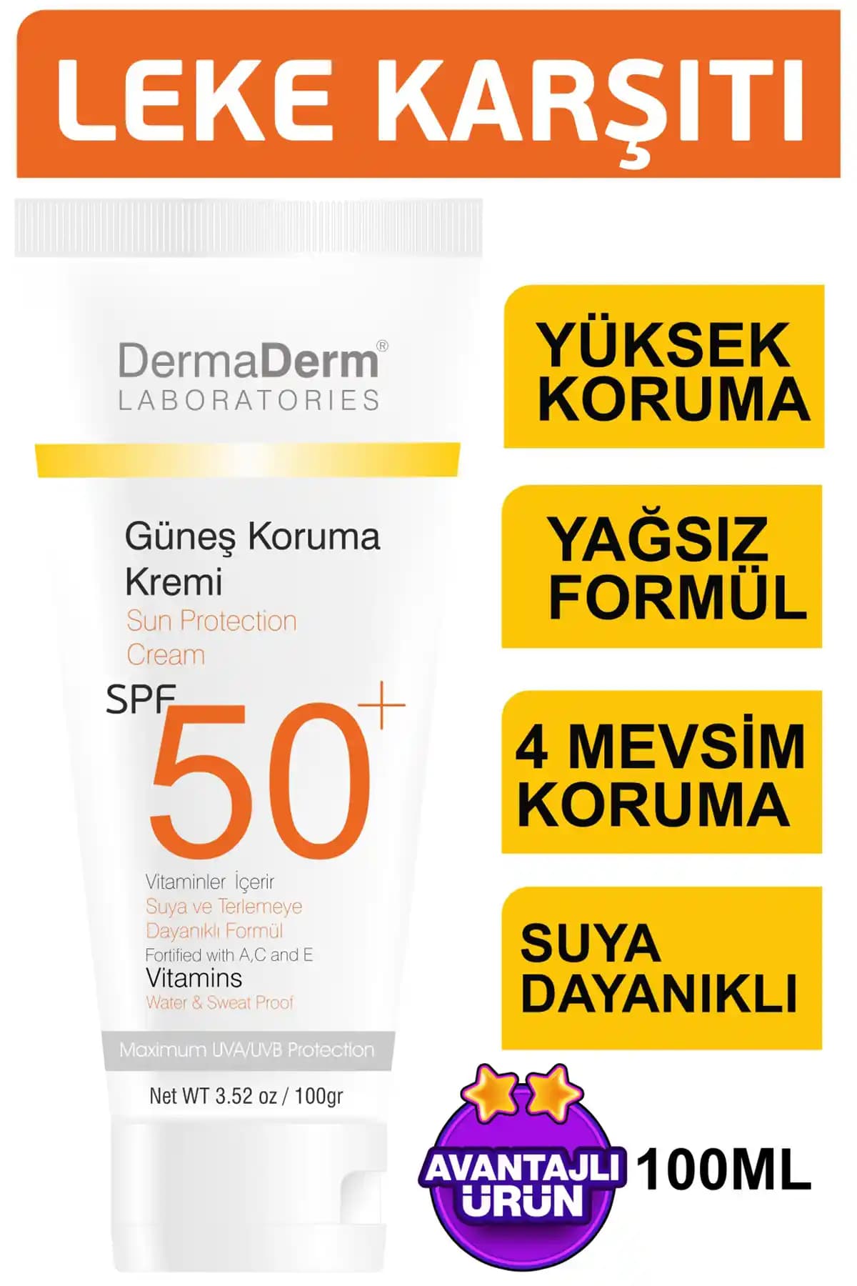 DermaDerm SPF 50+ Güneş Koruma Kremi: Yüksek Koruma ve Cilt Sağlığı İçin Güvenilir Seçenek