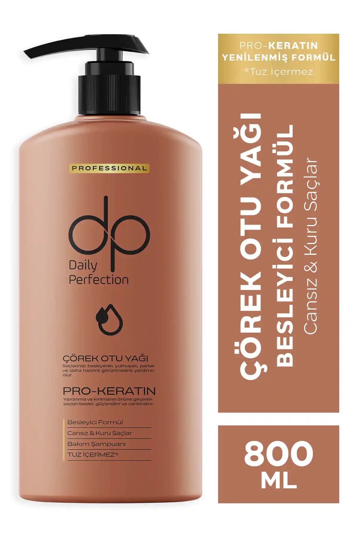 DP Daily Perfection Şampuan Çörek Otu Yağı 800 ml doğal ve etkili saç bakım ürünü