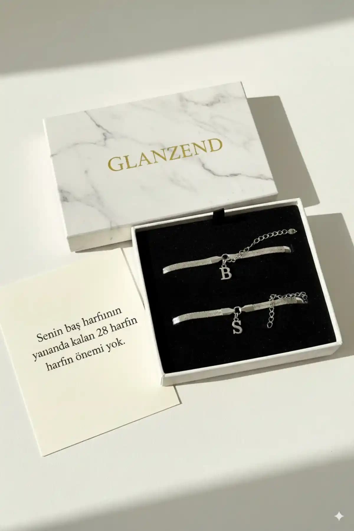 GLANZEND Kararmaz Çelik 2'li İtalyan Harfli Bileklik: Şık ve Dayanıklı Unisex Takı Seçeneği