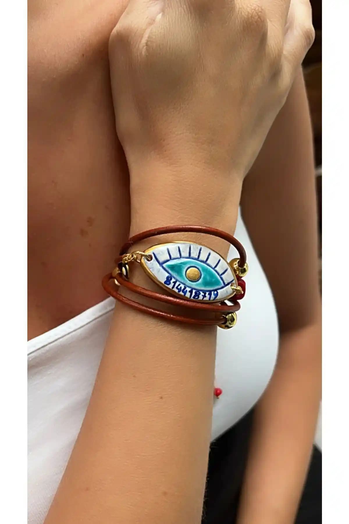 Kutcha Hakiki Deri Bileklik Seramik Göz Nazar Tasarımı ve Kullanım Özellikleri
