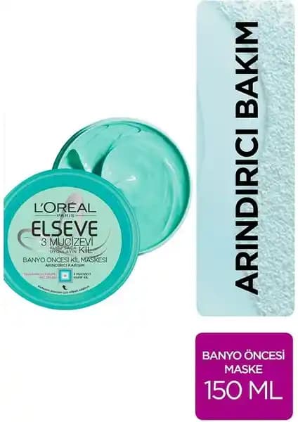 L'Oréal Paris Elseve 3 Mucizevi Kil Banyo Öncesi Saç Maskesi Kuru ve Yıpranmış Saçlar İçin Etkili Bakım Çözümü