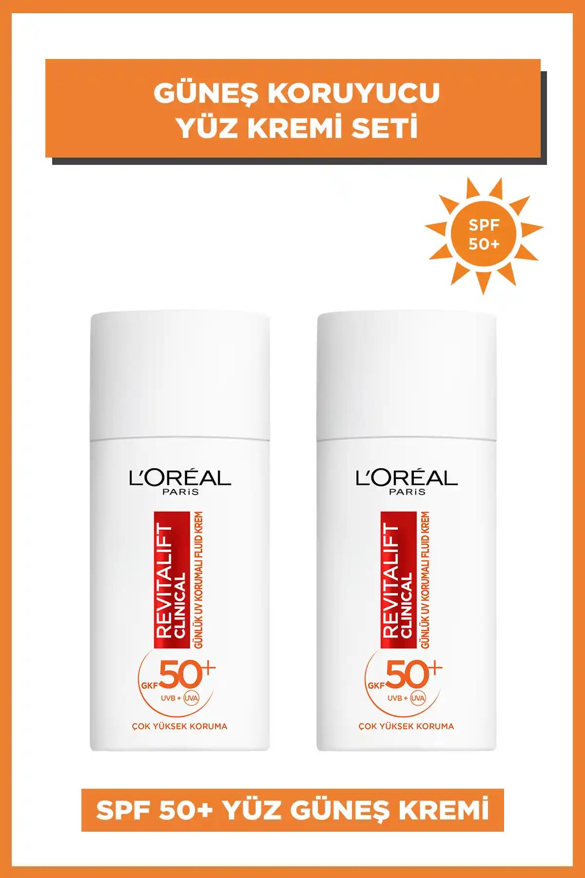 L'Oreal Paris Revitalift Clinical 50+ SPF Güneş Koruyucu Yüz Kremi Seti: Günlük Cilt Koruma ve Yaşlanma Önleme
