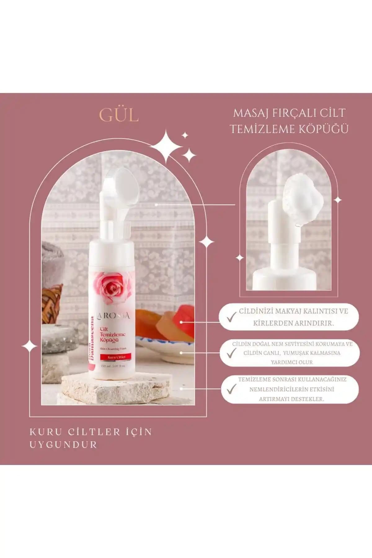 LAROSSA Masaj Fırçalı Cilt Temizleme Köpüğü Gül - Kuru Ciltler İçin Nazik ve Etkili Temizlik