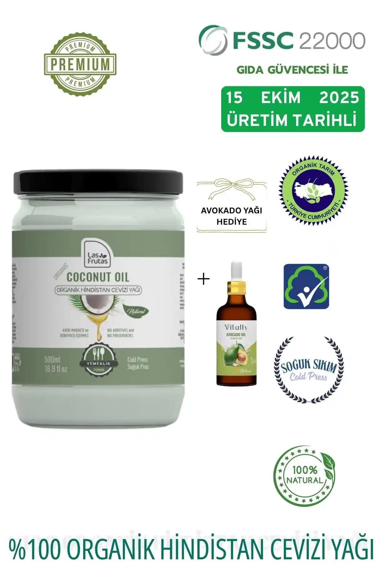 Las Frutas Organik Hindistan Cevizi Yağı 500ml Doğal ve Çok Yönlü Kullanım İçin