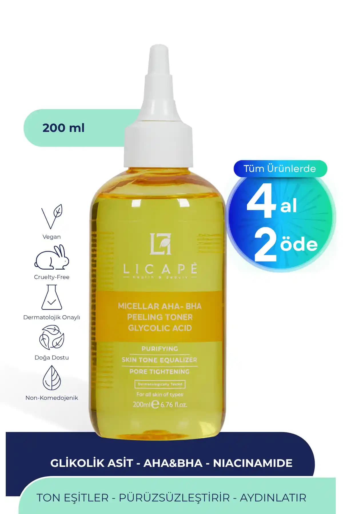 Licape Micellar Glikolik Asitli AHA-BHA Peeling Tonik: Cilt Yenileme ve Gözenek Sıkılaştırıcı Ürün