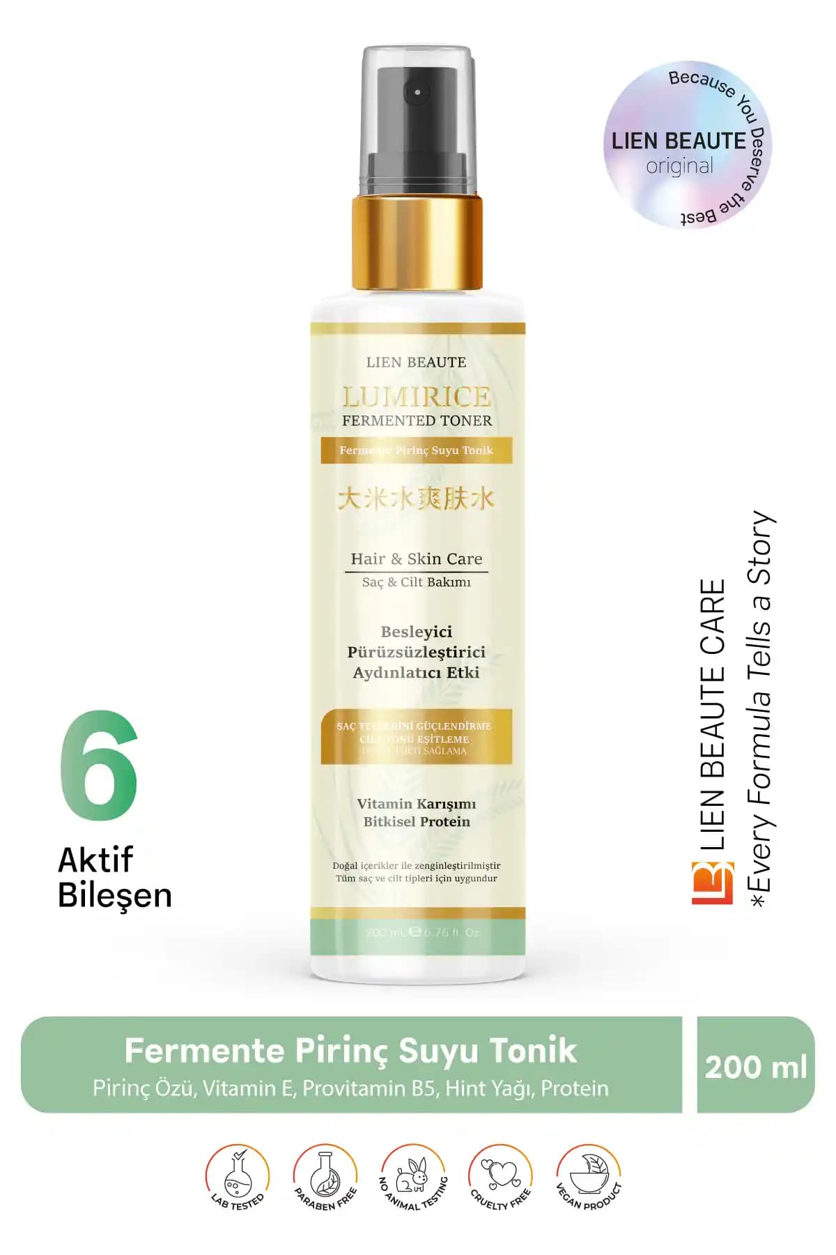 Lien Beaute Lumirice Fermente Pirinç Özlü Tonik ile Doğal ve Çok Yönlü Cilt ve Saç Bakımı