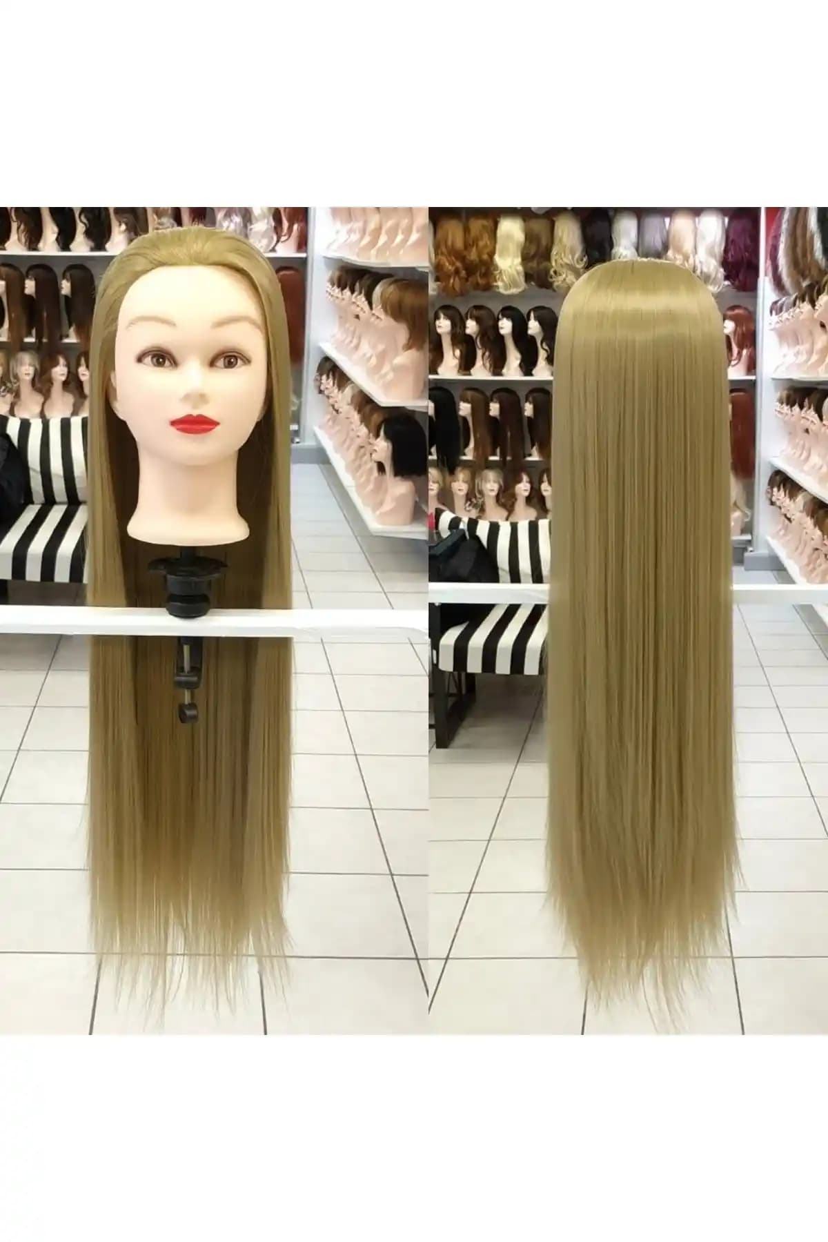 My Hair Türkiye Fiber Sentetik Kuaför Eğitim Mankeni Küllü Açık Sarı 70 Cm Profesyonel Kullanım