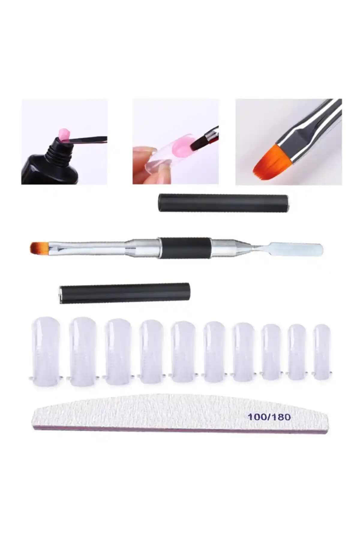 Nail Master Polijel Fırça 10'lu Şablon ve Törpü Seti Profesyonel Tırnak Bakımı İçin