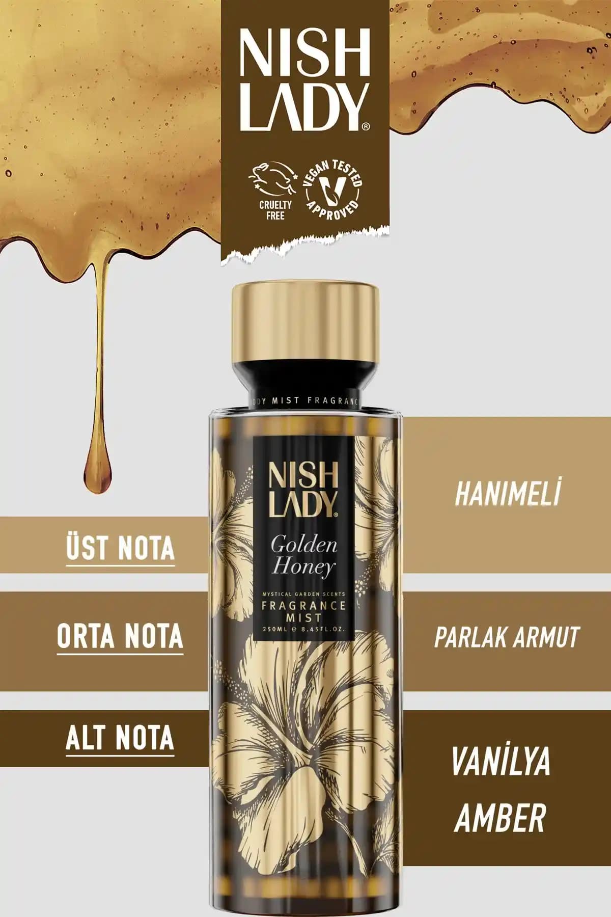Nishlady Golden Honey Vücut Spreyi Türkiye Menşei Meyveli Parfüm 260 ml